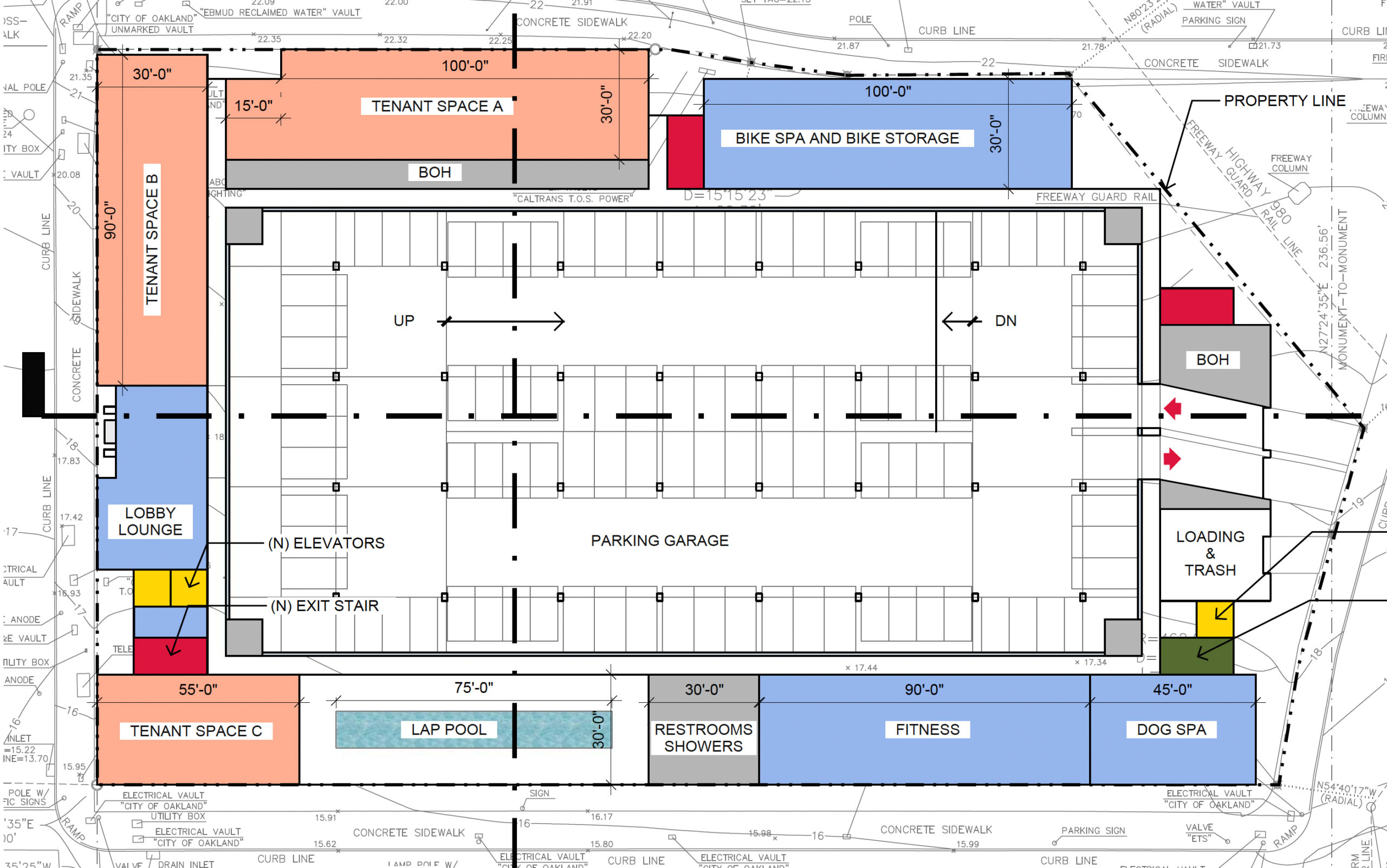 600 Castro Street base zoning ground-level floor plan, illustration by LCA Architects