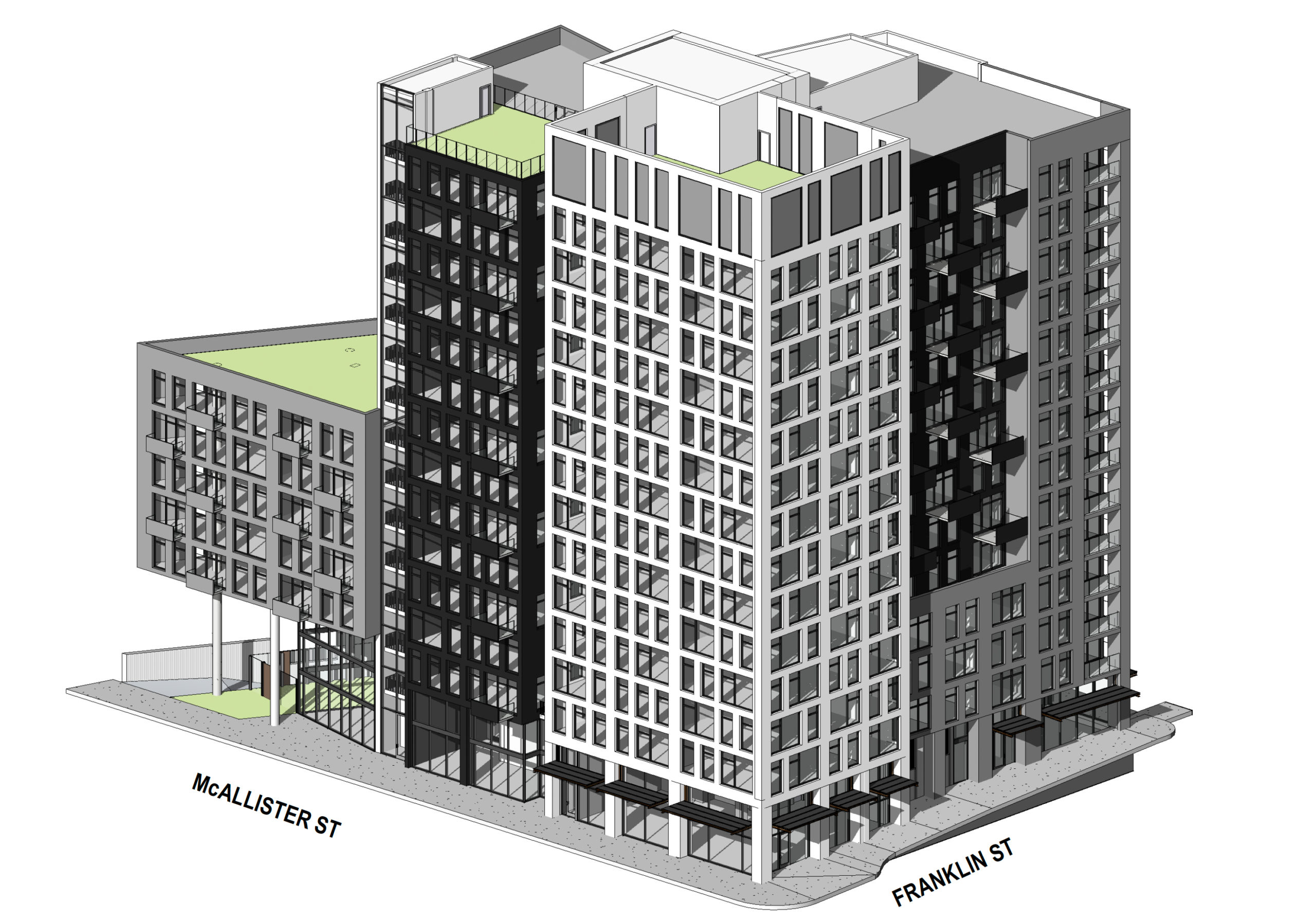 600 McAllister Street axon view, illustration by David Baker Architects