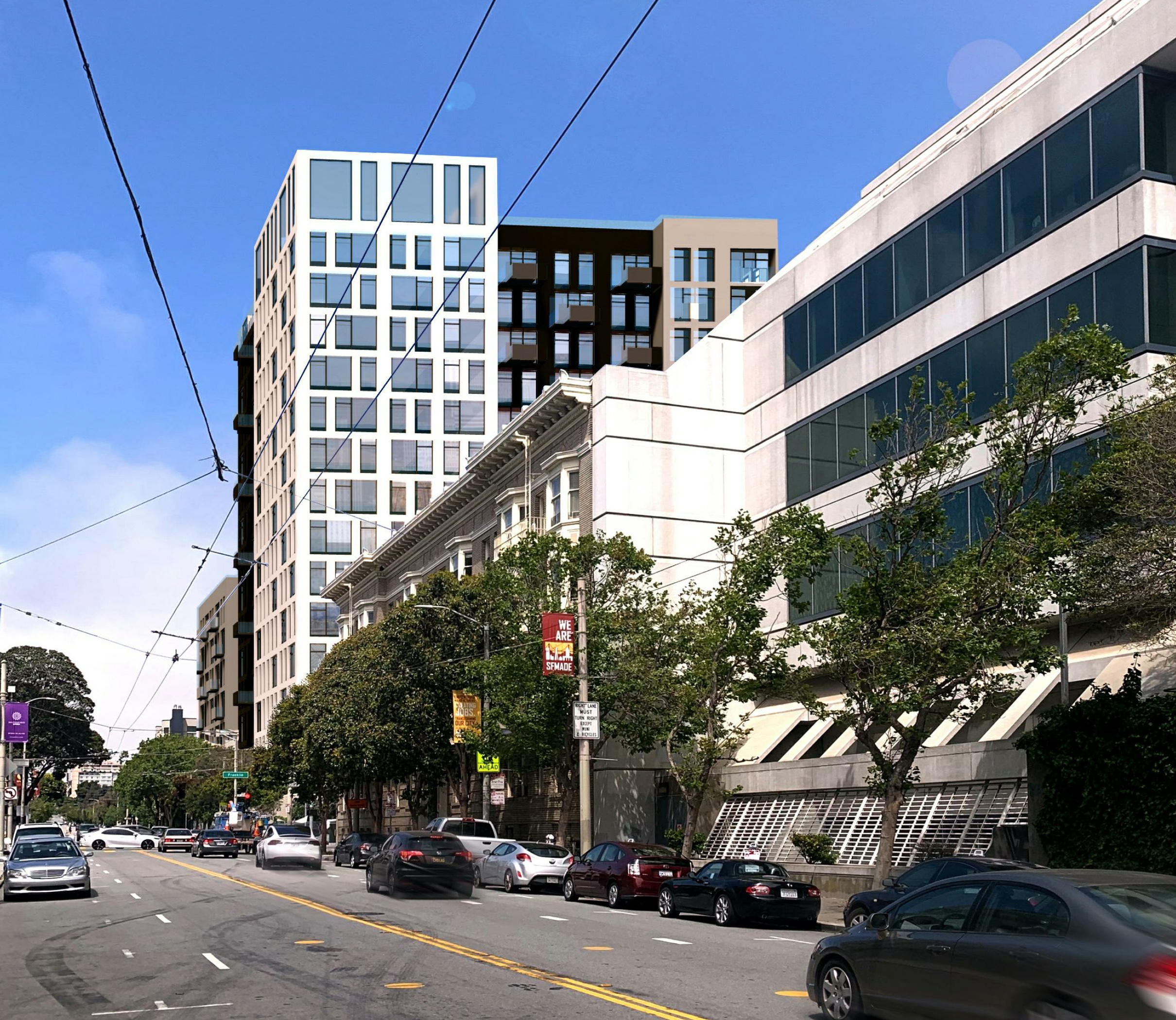 600 McAllister Street looking east, rendering by David Baker Architects