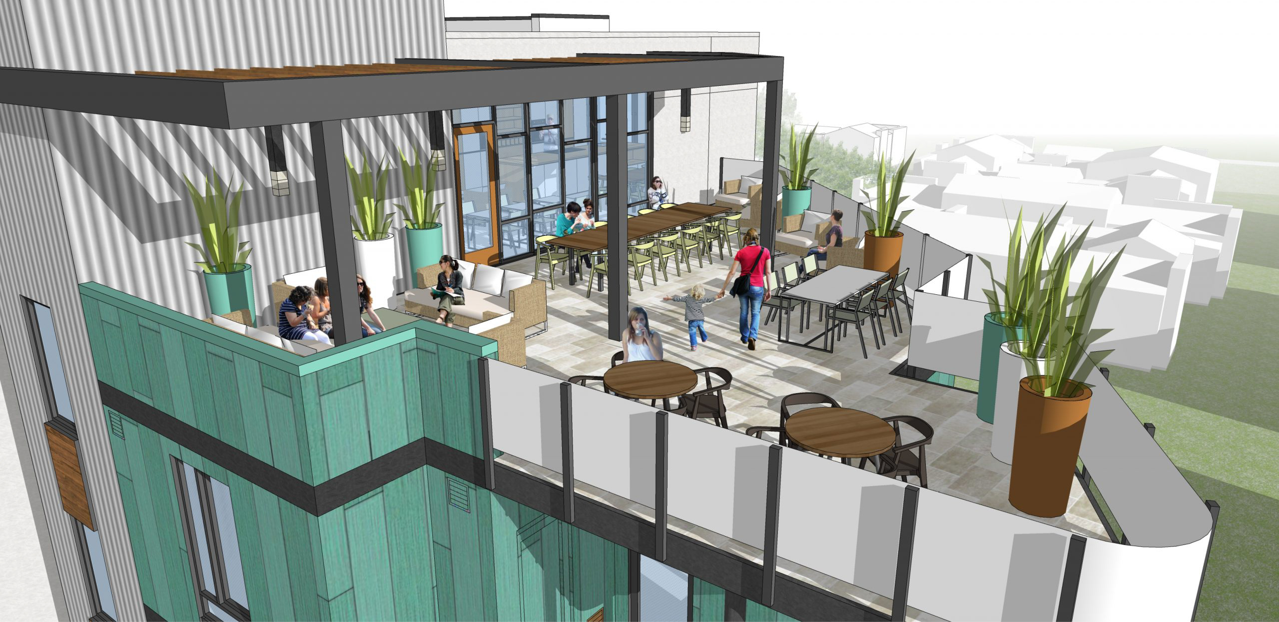 750 West San Carlos roof deck view, rendering via SGPA Architecture and Planning