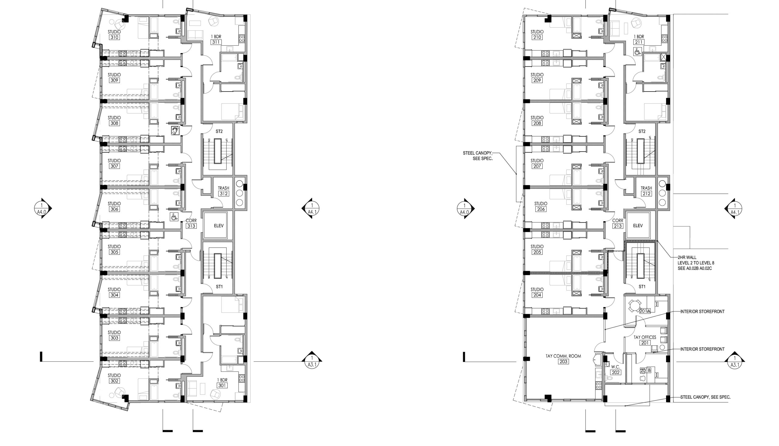78 Haight Street floor plans, illustration by Paulett Taggart Architects