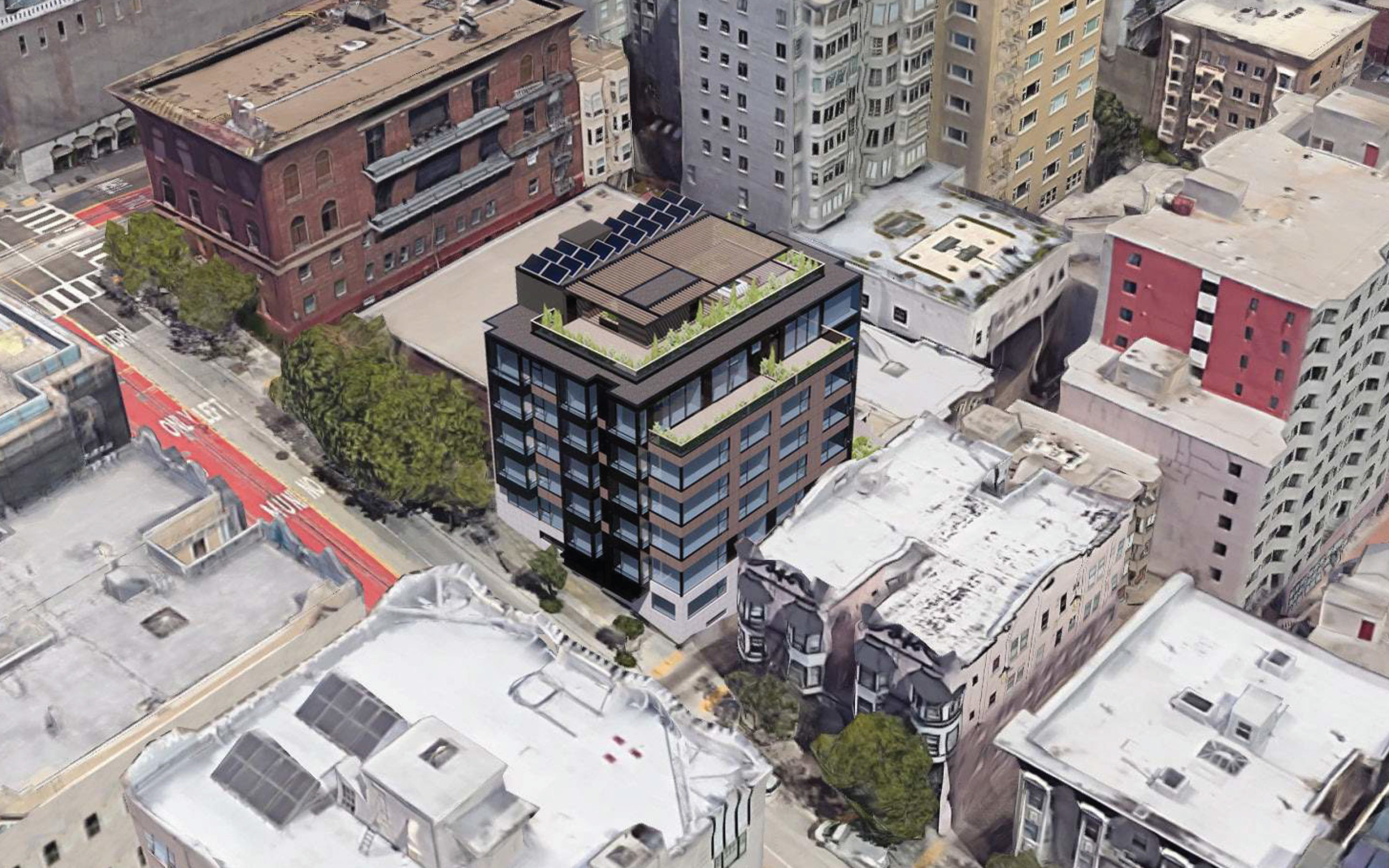 842 California Street aerial perspective, rendering by Cass Calder Smith