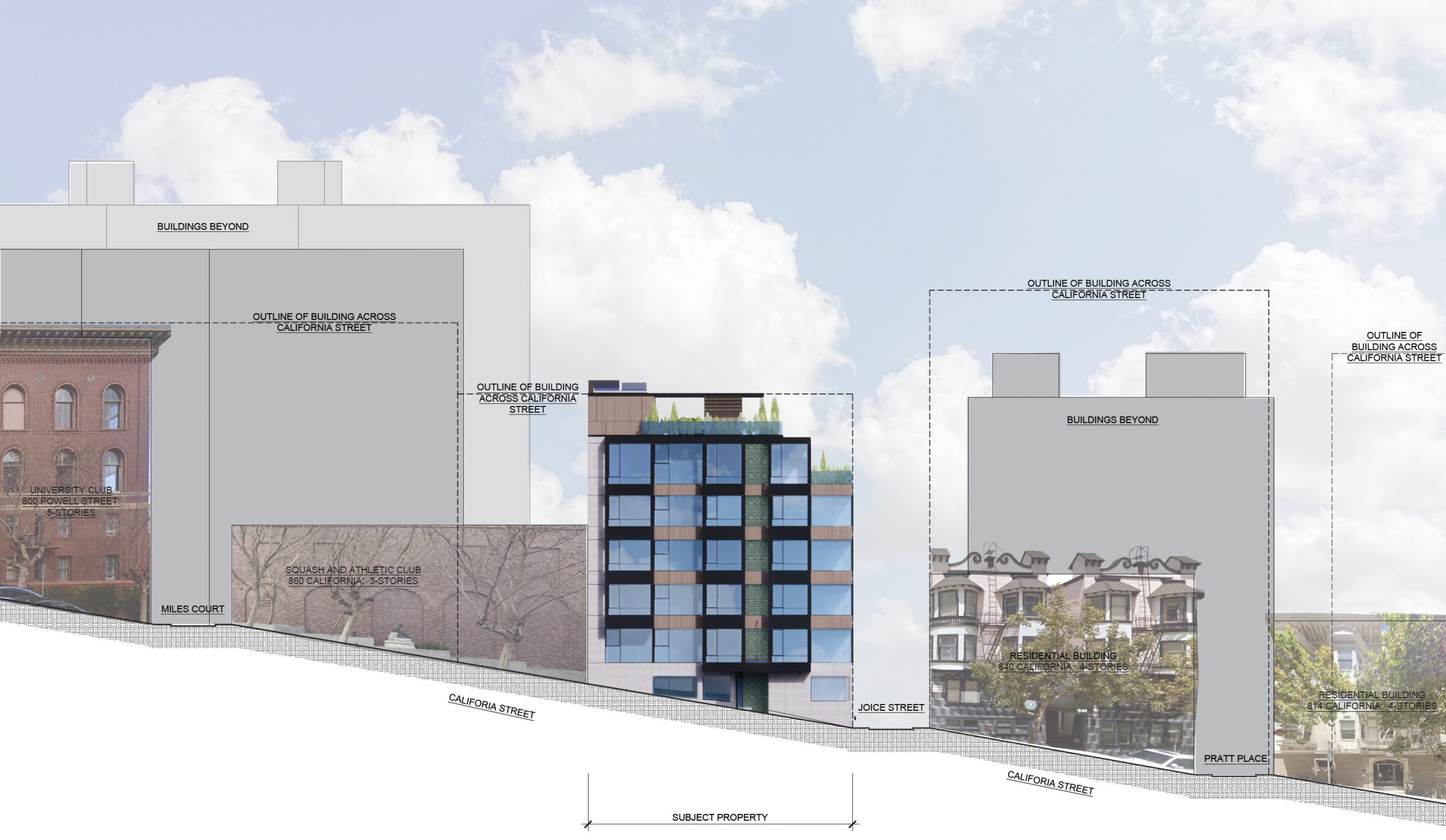 842 California Street facade elevation in neighborhood context, rendering by Cass Calder Smith