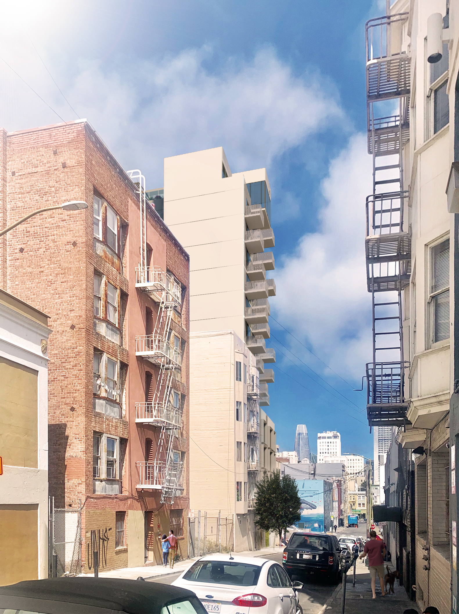 921 O'Farrell Street side view along Olive Street, rendering courtesy David Baker Architects