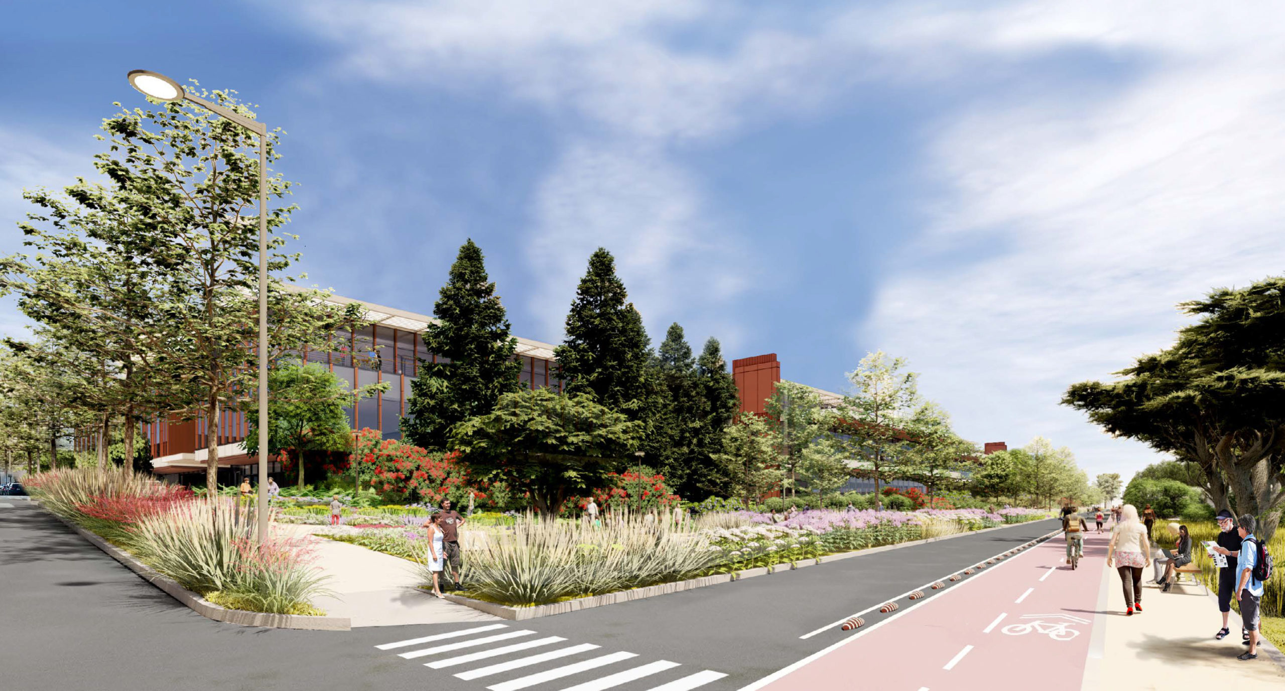 Berkeley Commons seen from Addison Street and Bolivar Drive, rendering by Gensler