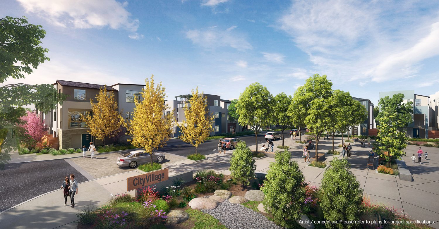 City Village courts, rendering courtesy SummerHill Homes
