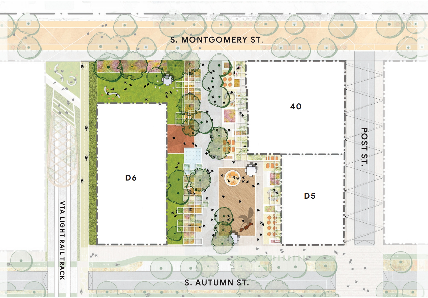 Downtown West Parcels D5, D6 landscaping, image from the Downtown West Design Standards Guidelines