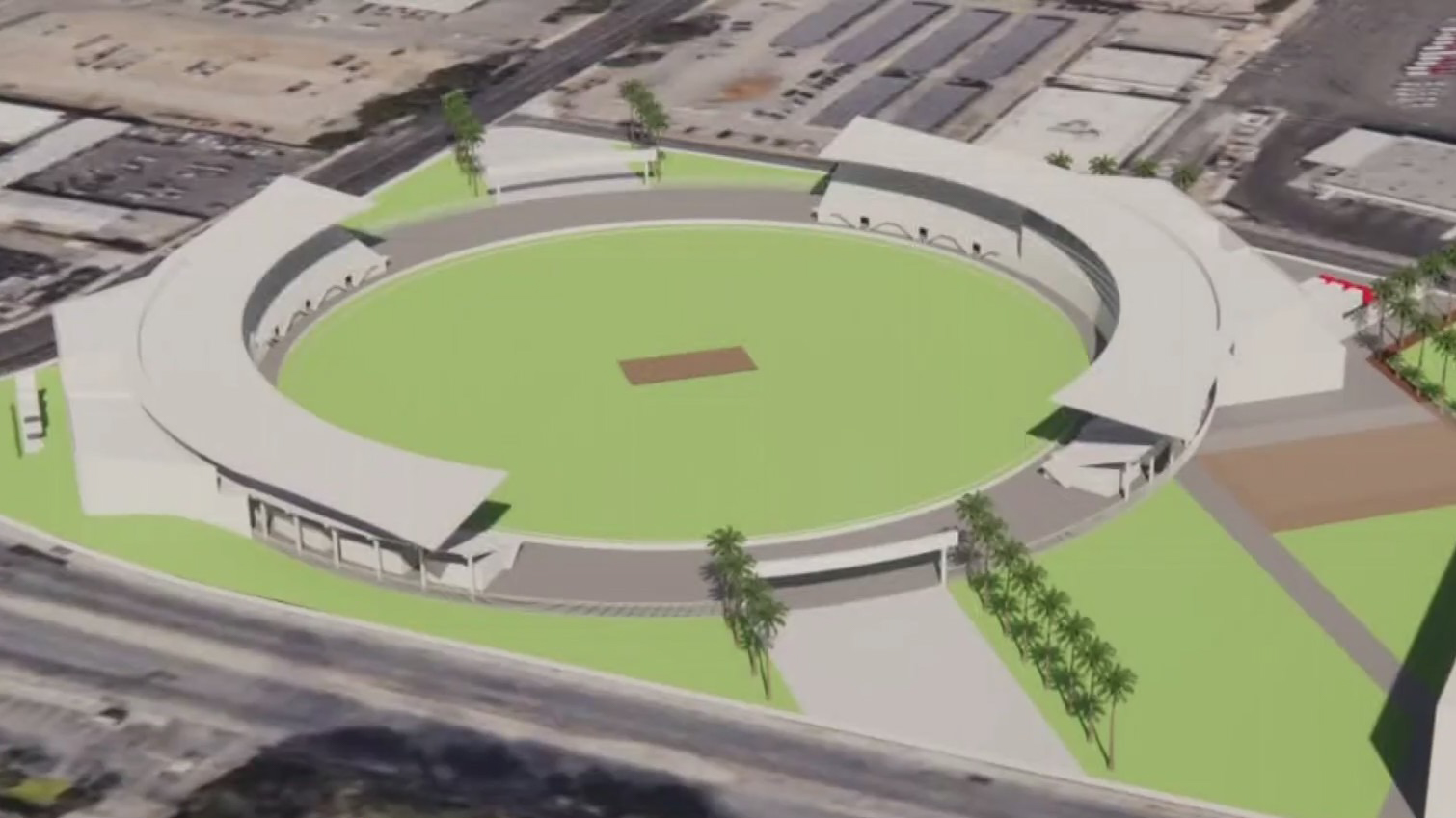 Future Santa Clara County Cricket Stadium, preliminary design by HKS Architects