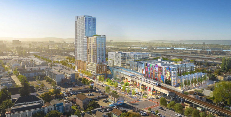 Mandela Station aerial view highlighting T1 Tower, rendering by JRDV Urban International