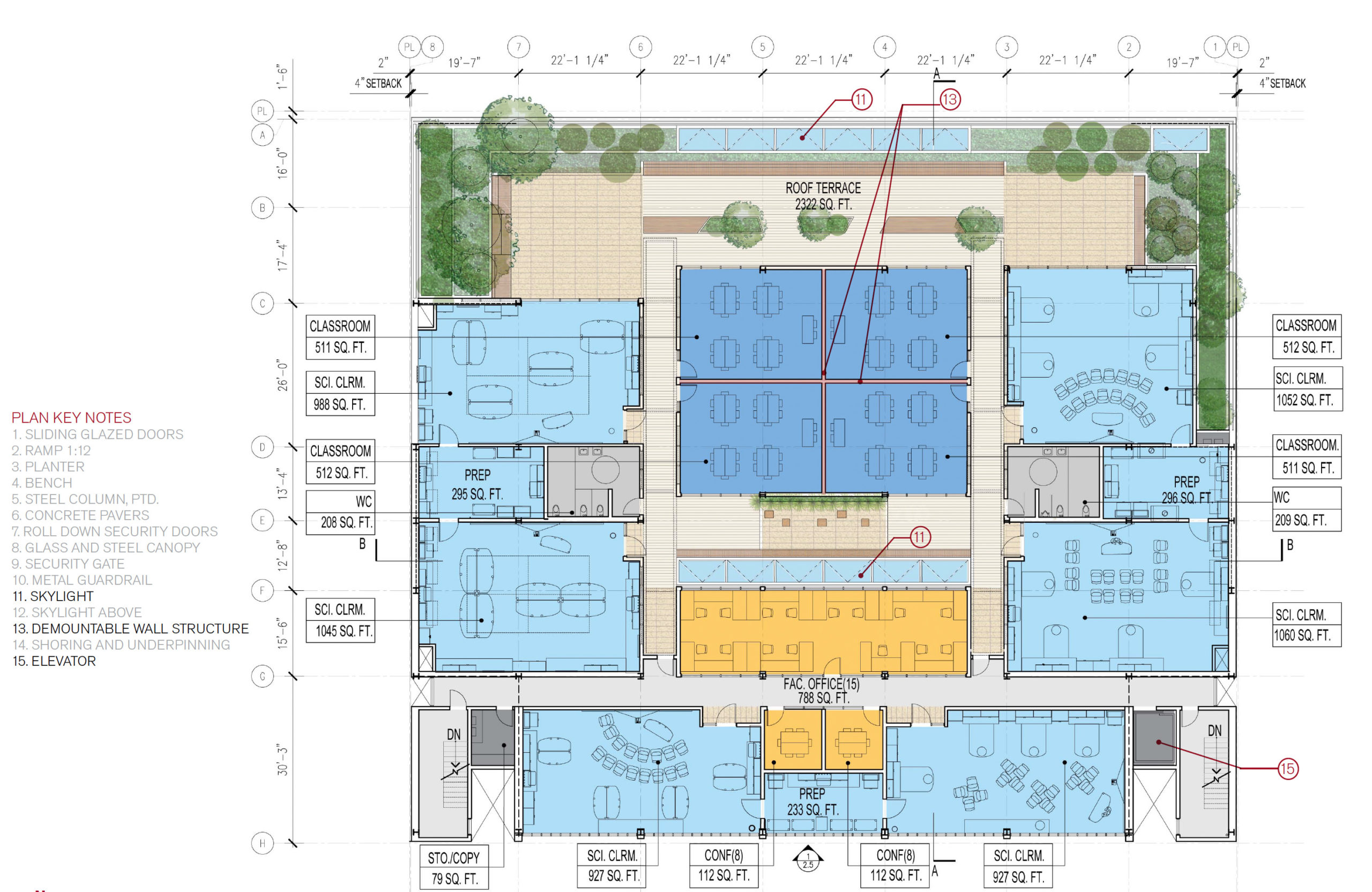 University High School at 3150 California Street floor plan, illustration by Leddy Maytum Stacy Architects