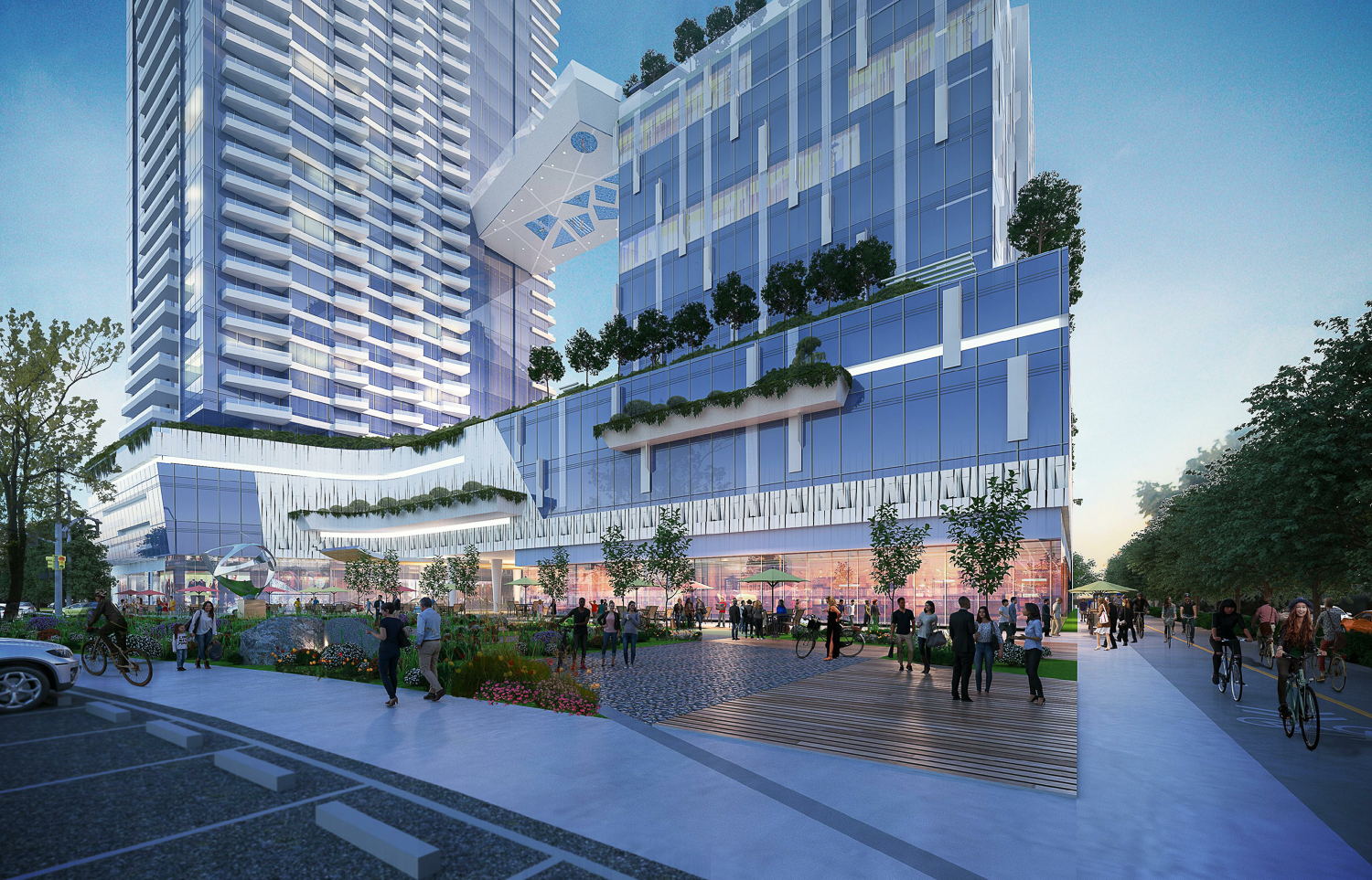 Withdrawn plans for 5801-5861 Christie Avenue main plaza, rendering by IBI Group