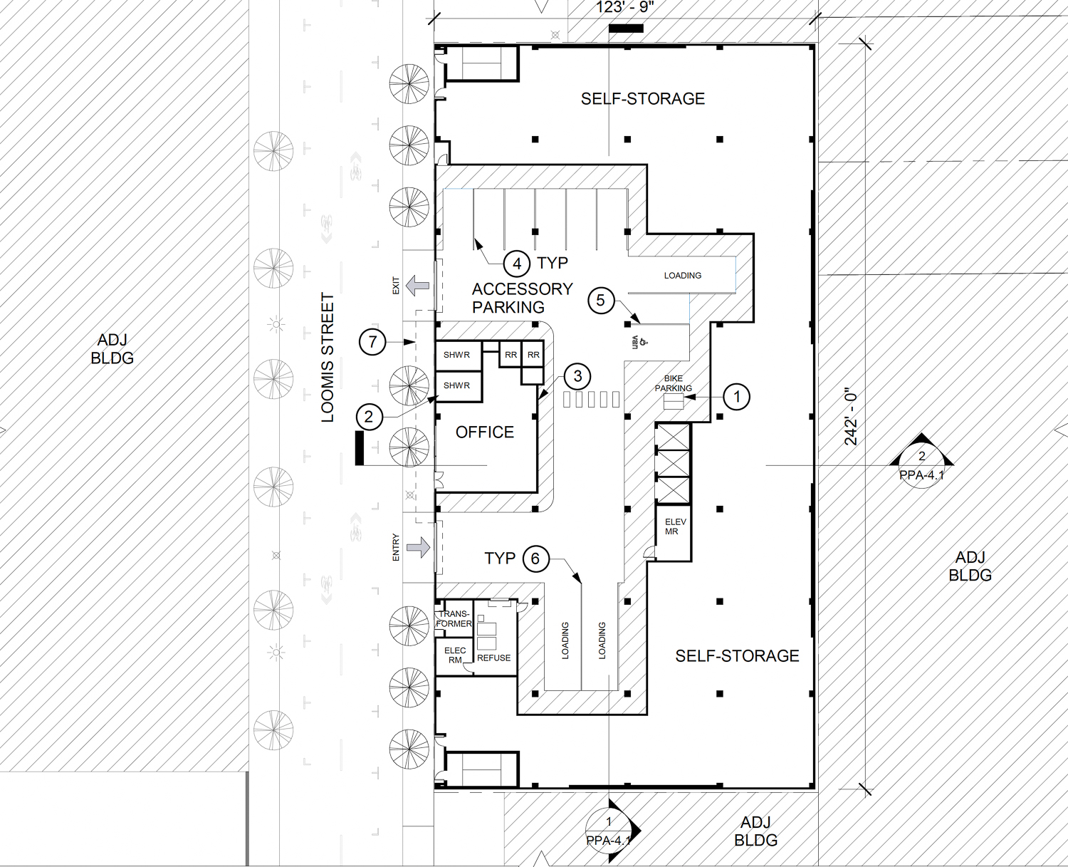 241 Loomis Street ground-level floor plan, illustration by Jackson Liles Architecture