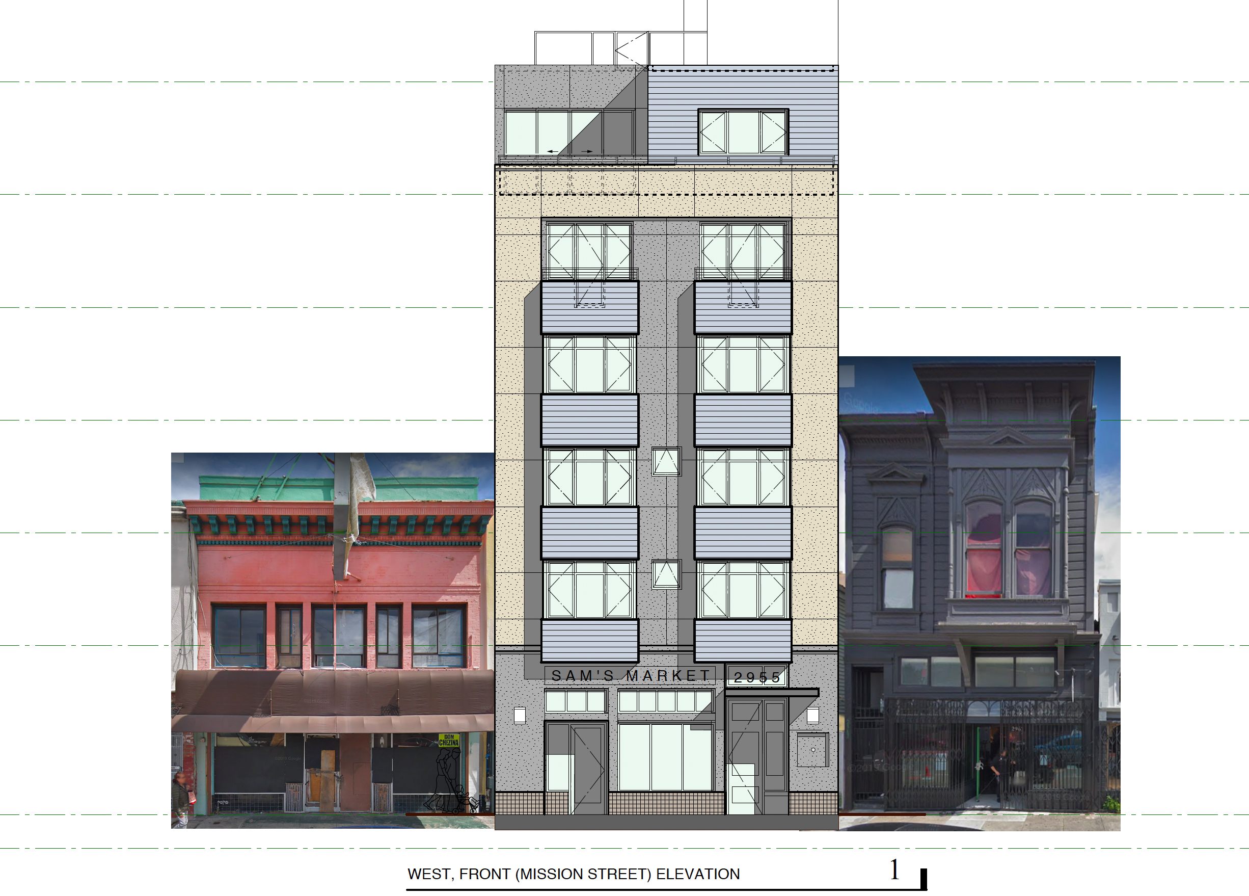 2955 Mission Street facade elevation, illustration by Sternberg Benjamin Architects