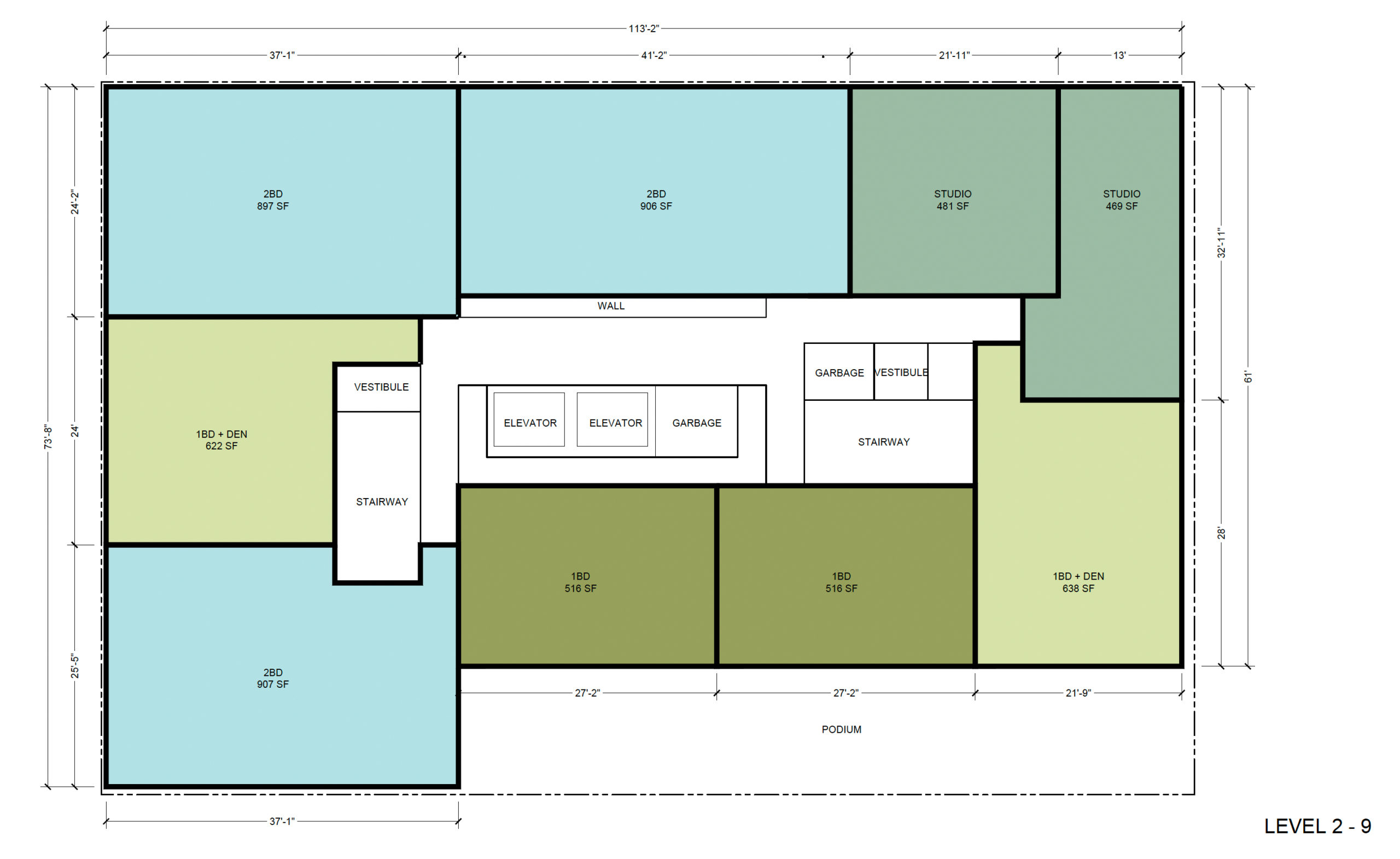 300 5th Street floor plan for levels 2-9, illustration courtesy the SF Planning Department