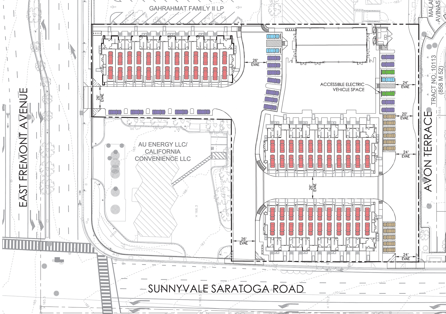 Fremont Corners Two townhomes parking map, illustration by SDG Architects