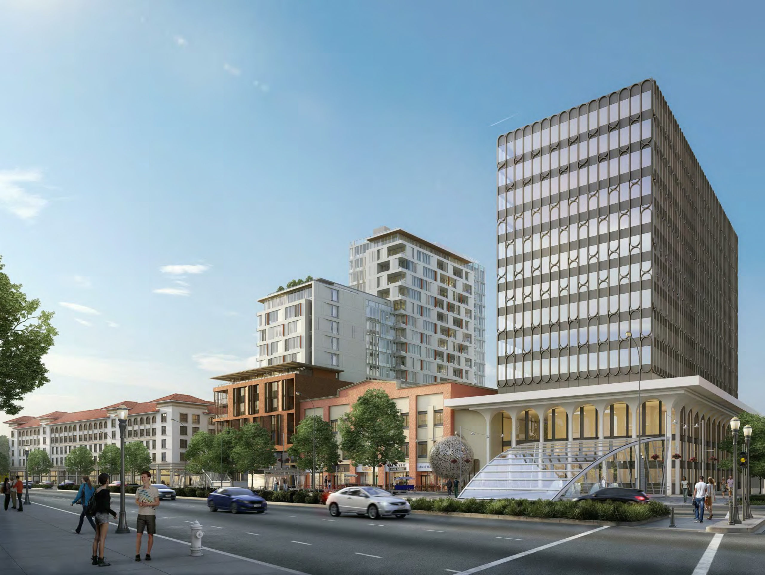 Outdated Shattuck Terrace Green Apartments plan for 2190 Shattuck Avenue next to SkyDeck, the current tallest building in Berkeley, rendering by WRNS Studio