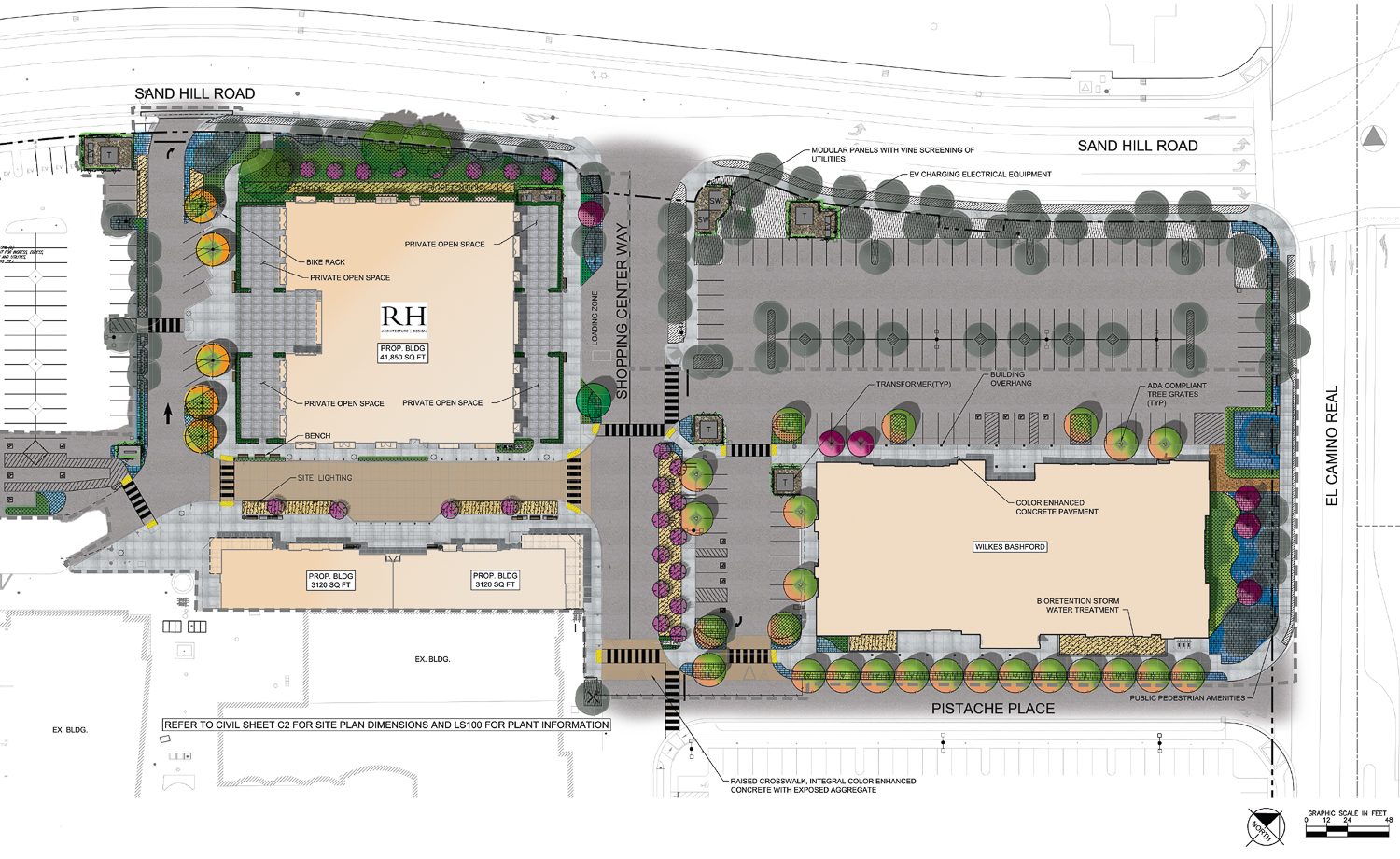 Site map for the redevelopment of the Macy's Men's shop and parking lot in the Stanford Shopping Center, map by GH+A design Studios