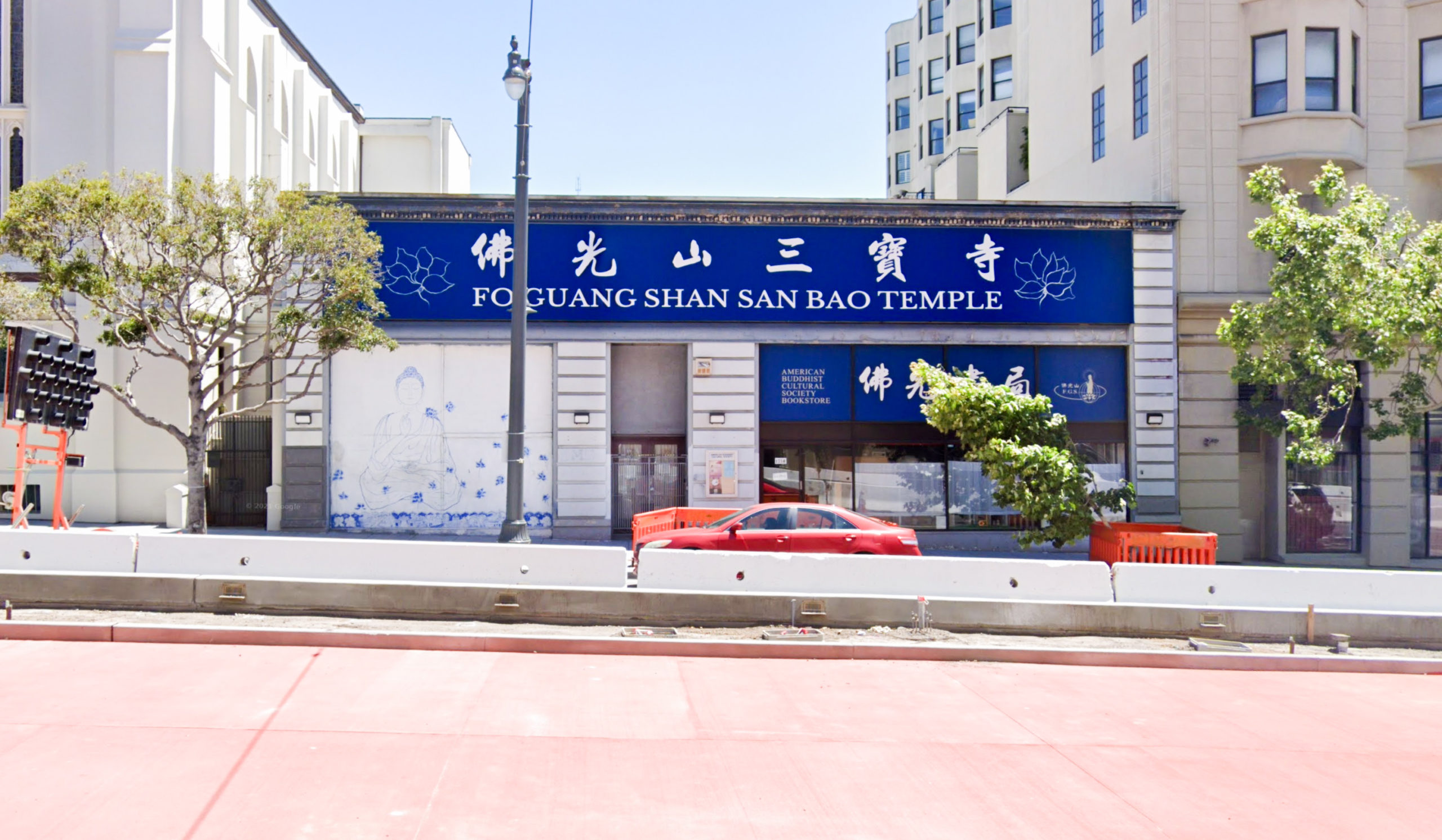 The San Bao Temple at 1750 Van Ness Avenue existing condition, image via Google Satellite