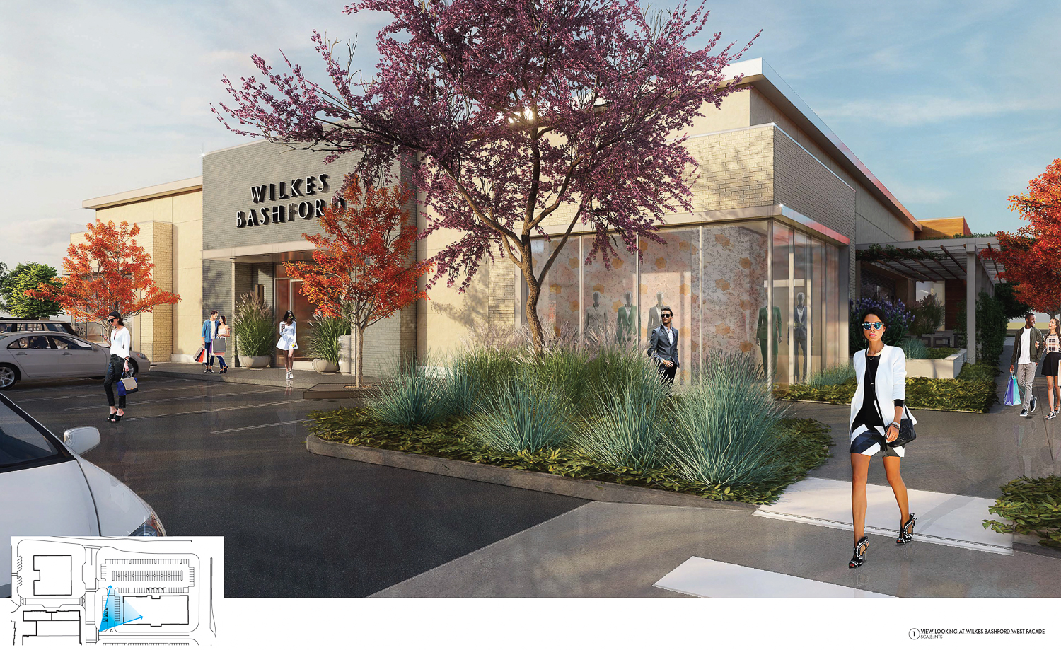 Wilkes Bashford proposal for Stanford Shopping Center, rendering by GH+A Design Studios