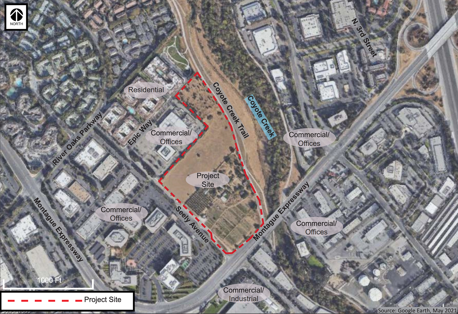 0 Seely Avenue site outlined, image courtesy the City of San Jose
