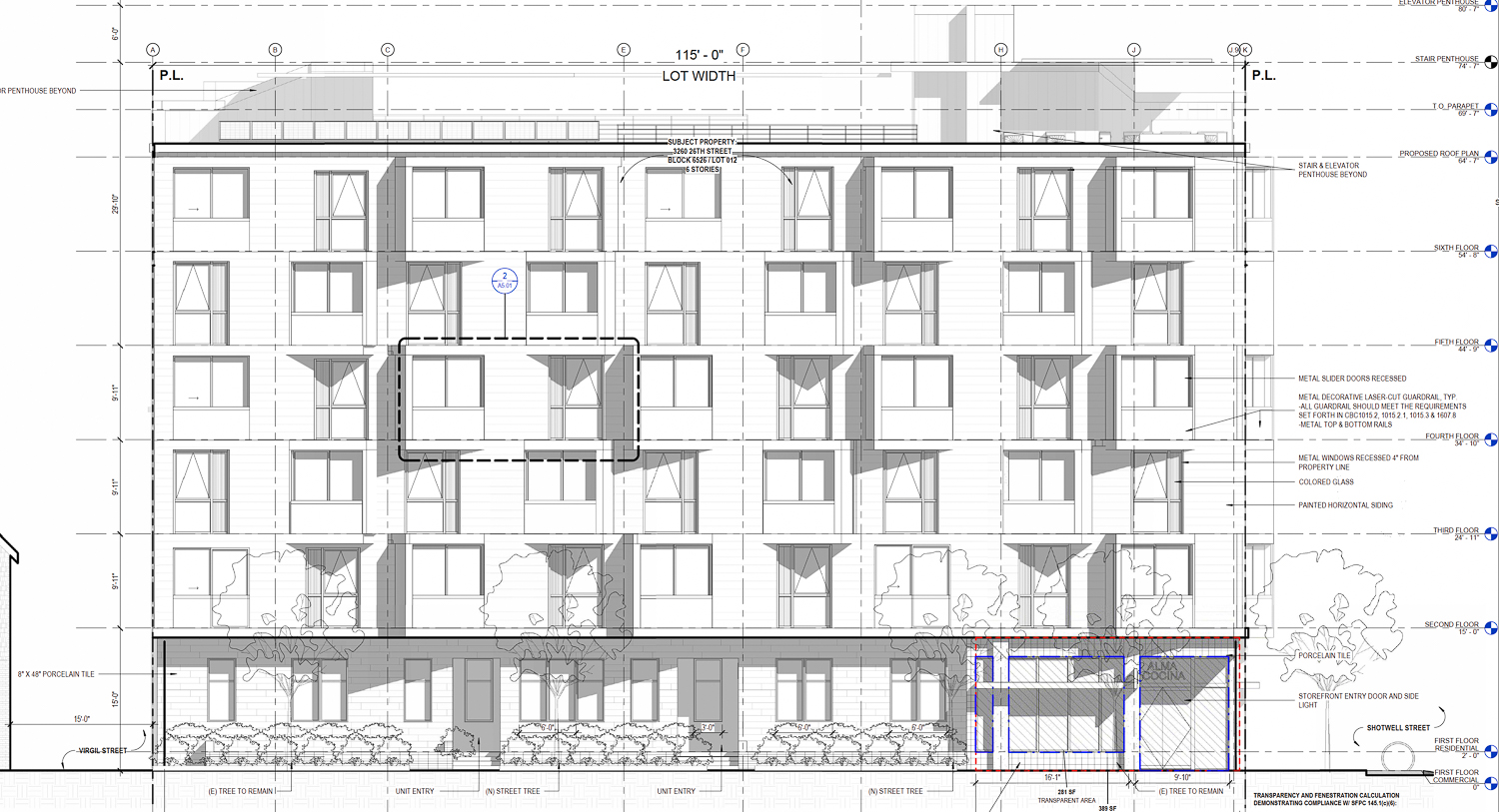 3260 26th Street vertical elevation, illustration by Kerman Morris Architects