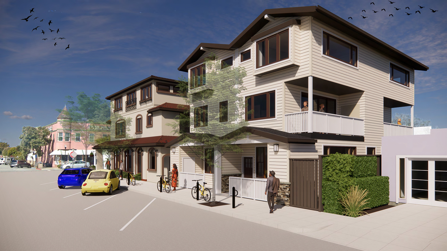 433 Main Street townhomes along Kelly Avenue, rendering by Edward C Love Architects