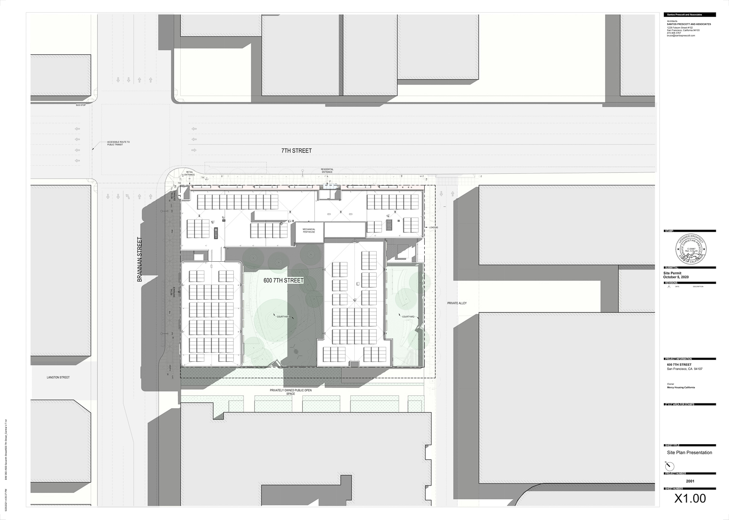 600 7th Street site plan, rendering courtesy Mercy Housing