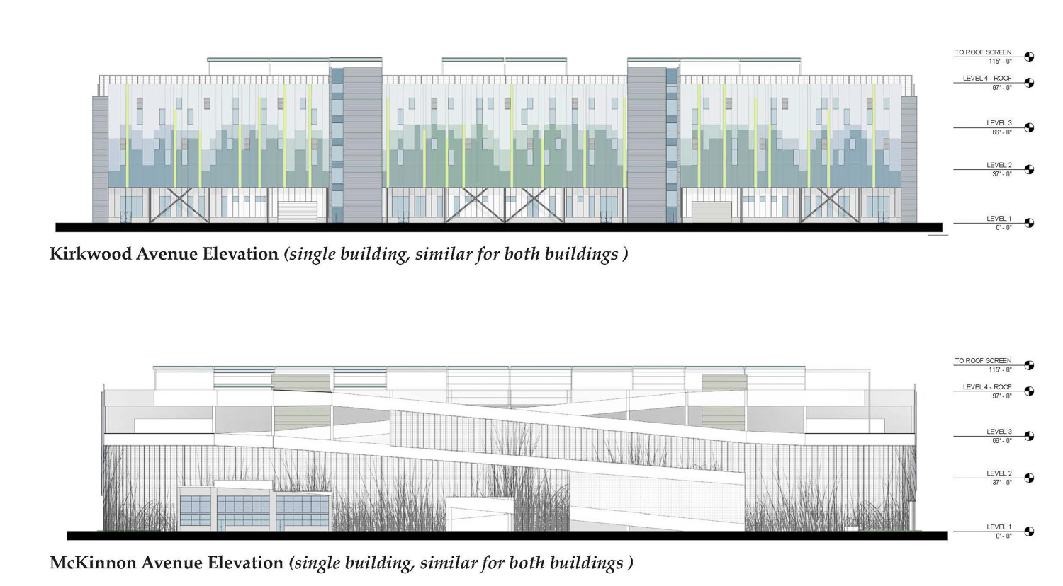 749 Toland Street and 2000 McKinnon Avenue facade elevations, illustration by Jackson Liles Architects