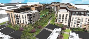 Aster Avenue condominium buildings with view of the landscaped street, site map by Studio T Square