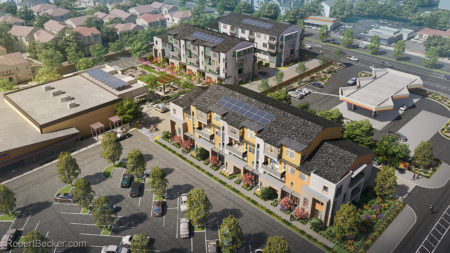 Fremont Corners Two aerial view, rendering by Robert Becker of SDG Architects design