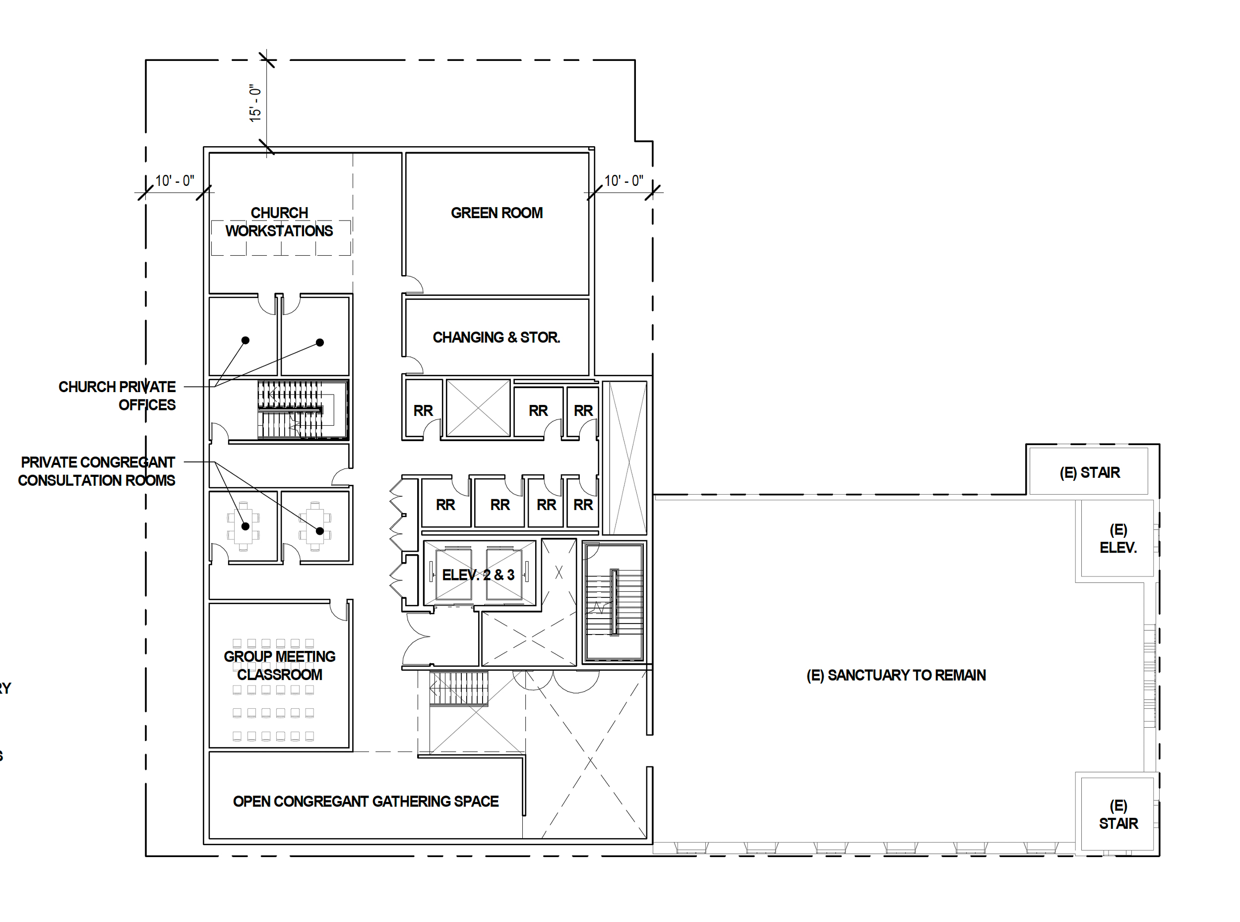 GLIDE Memorial Church and office expansion second-level floor plan, illustration by EHDD Architecture