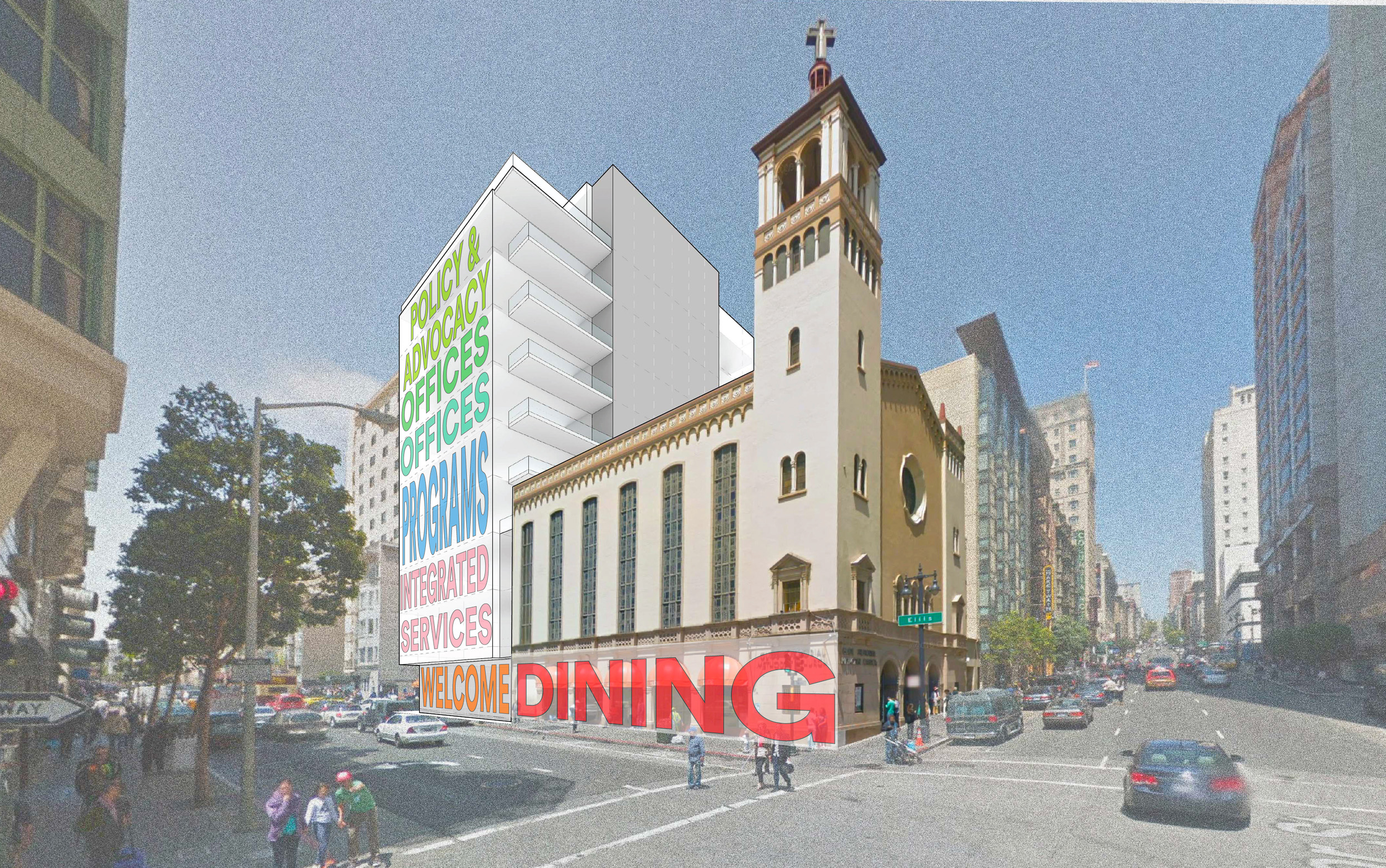 GLIDE Memorial Church with office expansion, rendering by EHDD Architecture