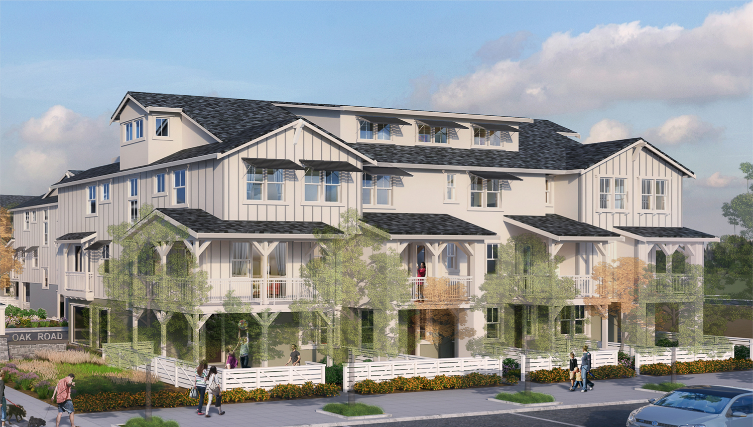 Oak Road 4-unit Townhomes, rendering by Robert Becker for SDG Architects