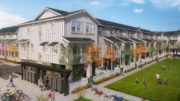 Oak Road 9-unit Townhomes overlooking the central open park, rendering by Robert Becker for SDG Architects