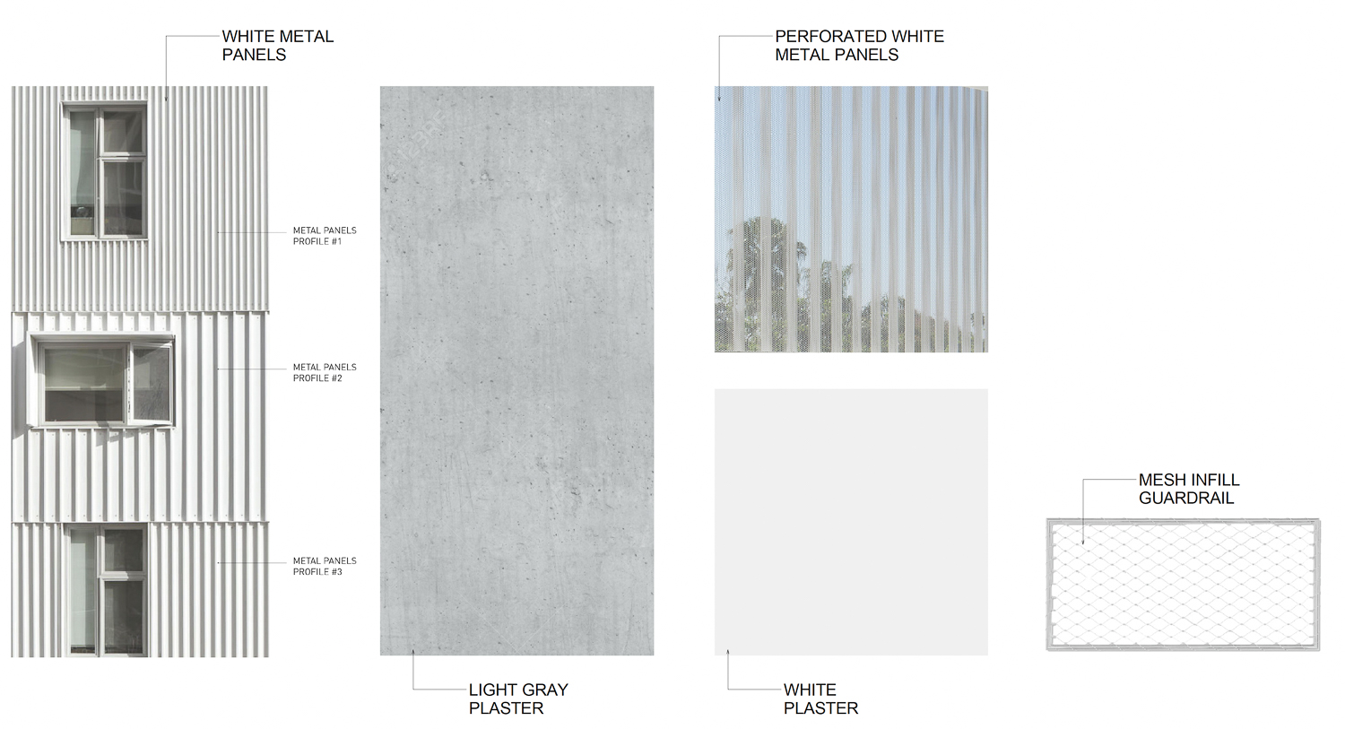 Stockton Boulevard development facade material board, mages from LOHA Architects