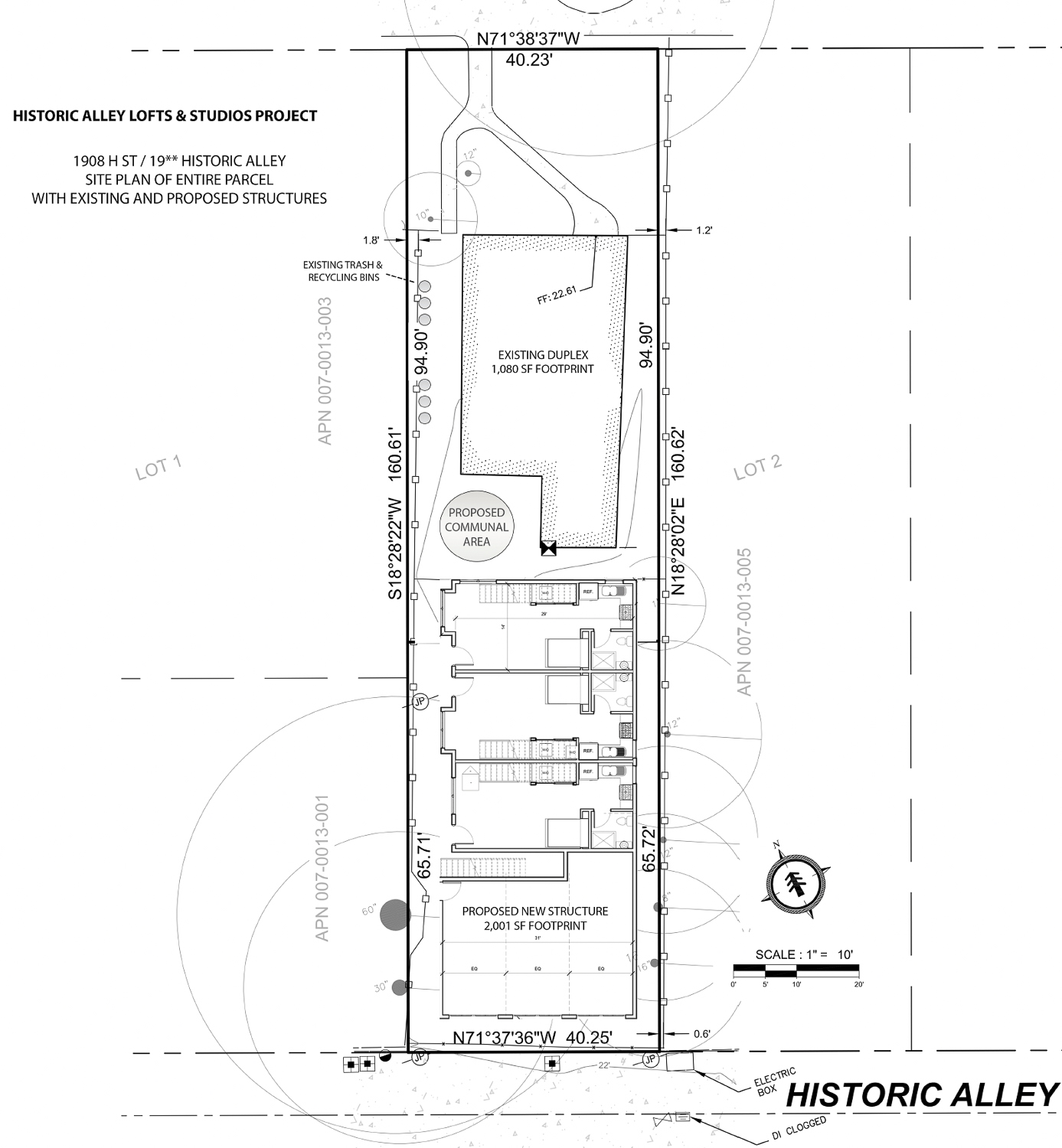 1908 H Street site map with the existing building and proposed new structure, floor plans courtesy the Warren Trust