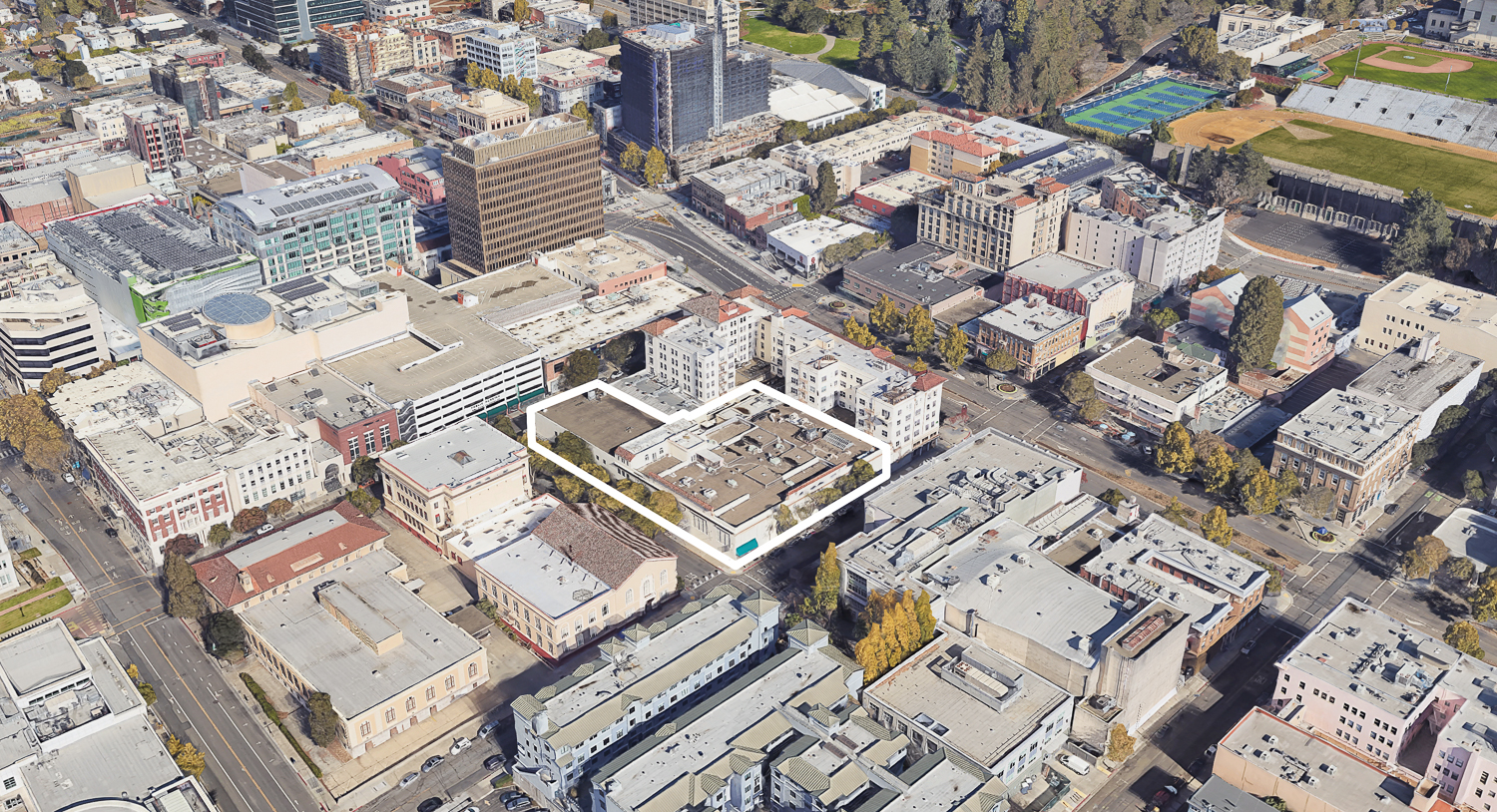 2065 Kittredge Street outlined by SF YIMBY, image via Google Satellite