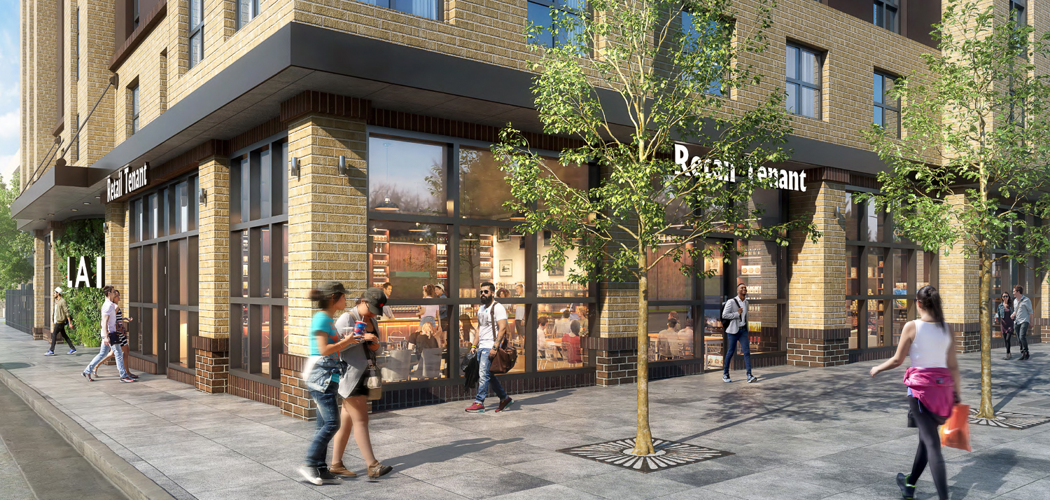 2440 Shattuck Avenue corner view of retail, rendering by Johnson Lyman Architects