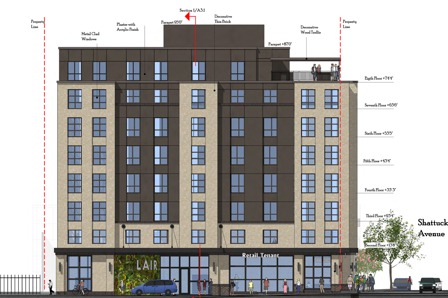 2440 Shattuck Avenue facade elevation, illustration by Johnson Lyman Architects