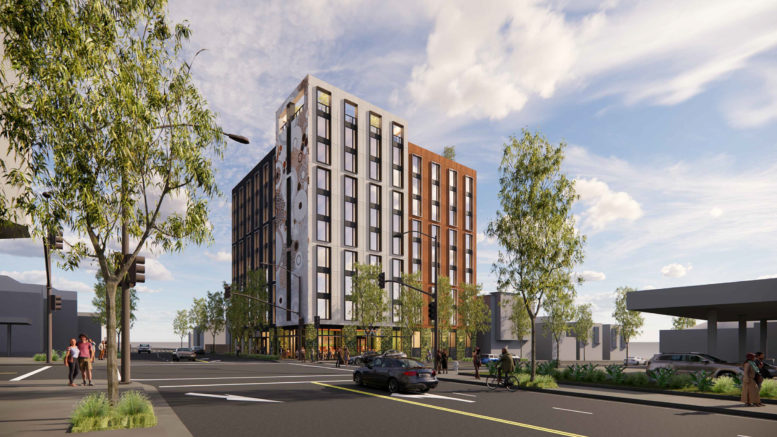 3000 Shattuck Avenue corner view from Shattuck looking north, rendering by Trachtenberg Architects