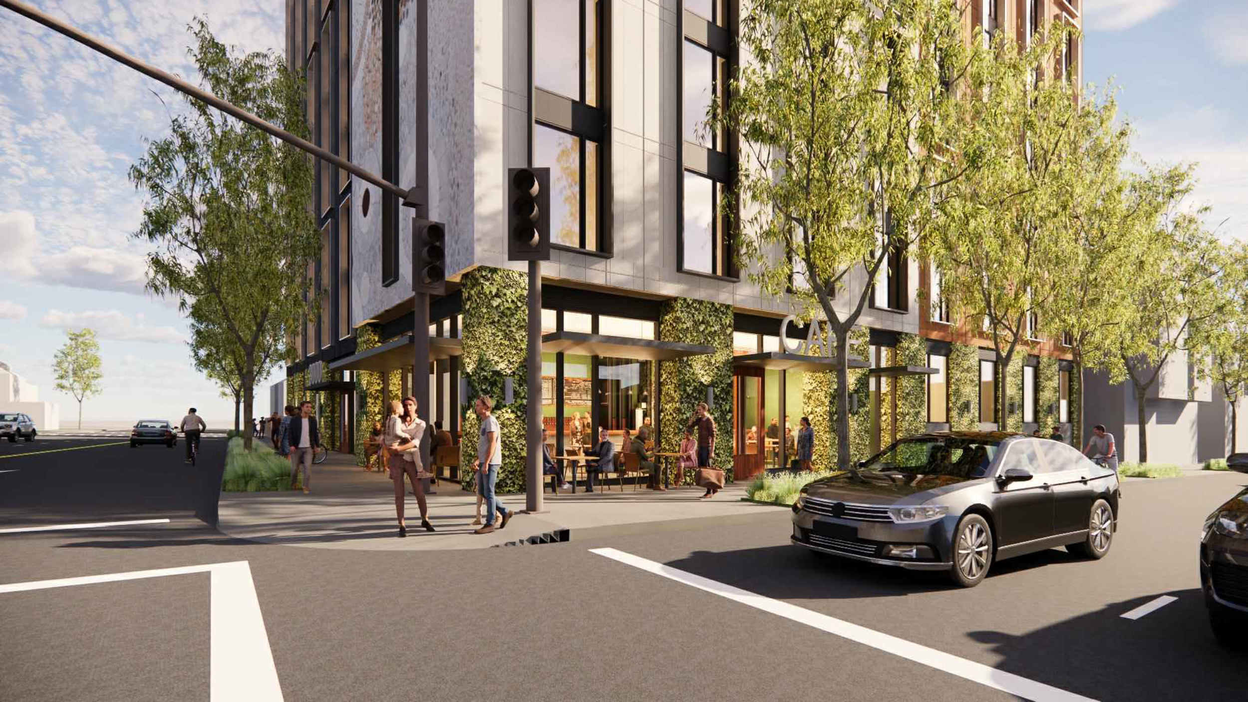 3000 Shattuck Avenue street level retail activity, rendering by Trachtenberg Architects
