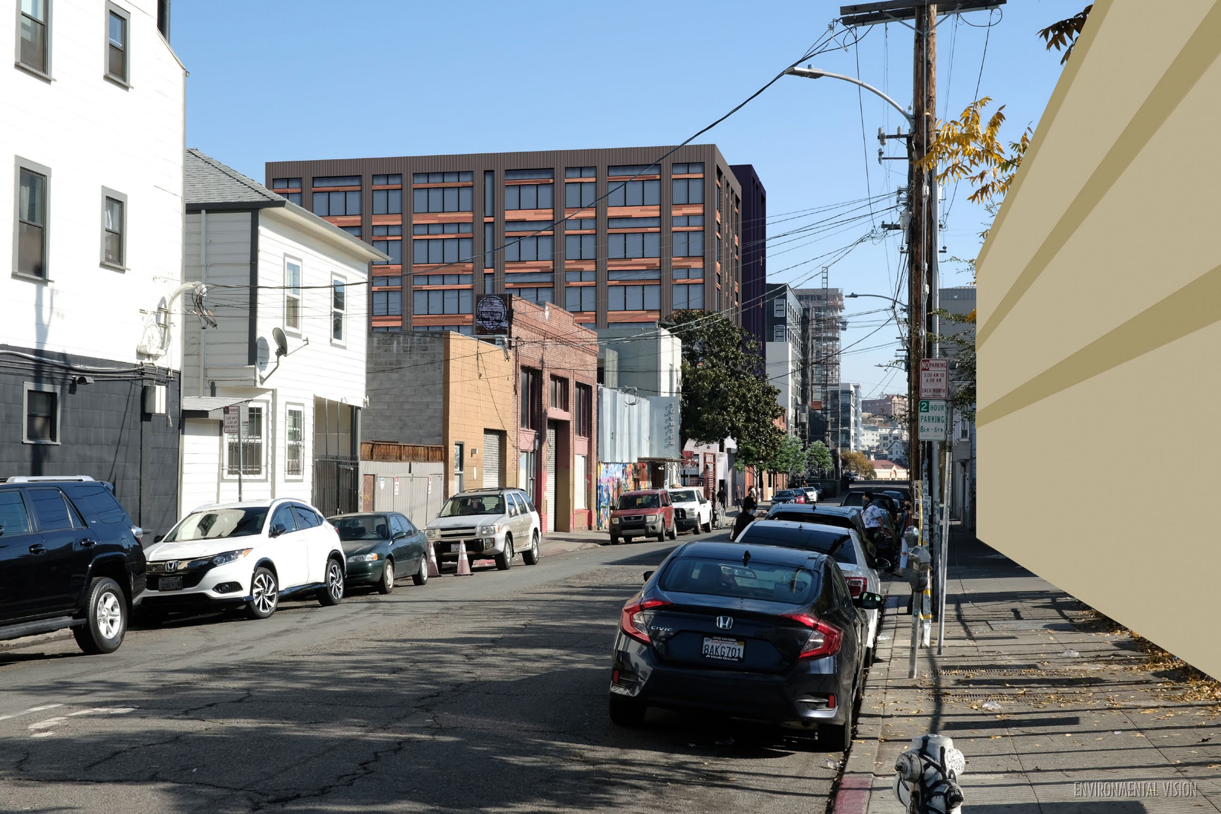 460 24th Street view from Telegraph Avenue and 24th Street, rendering by Environmental Vision