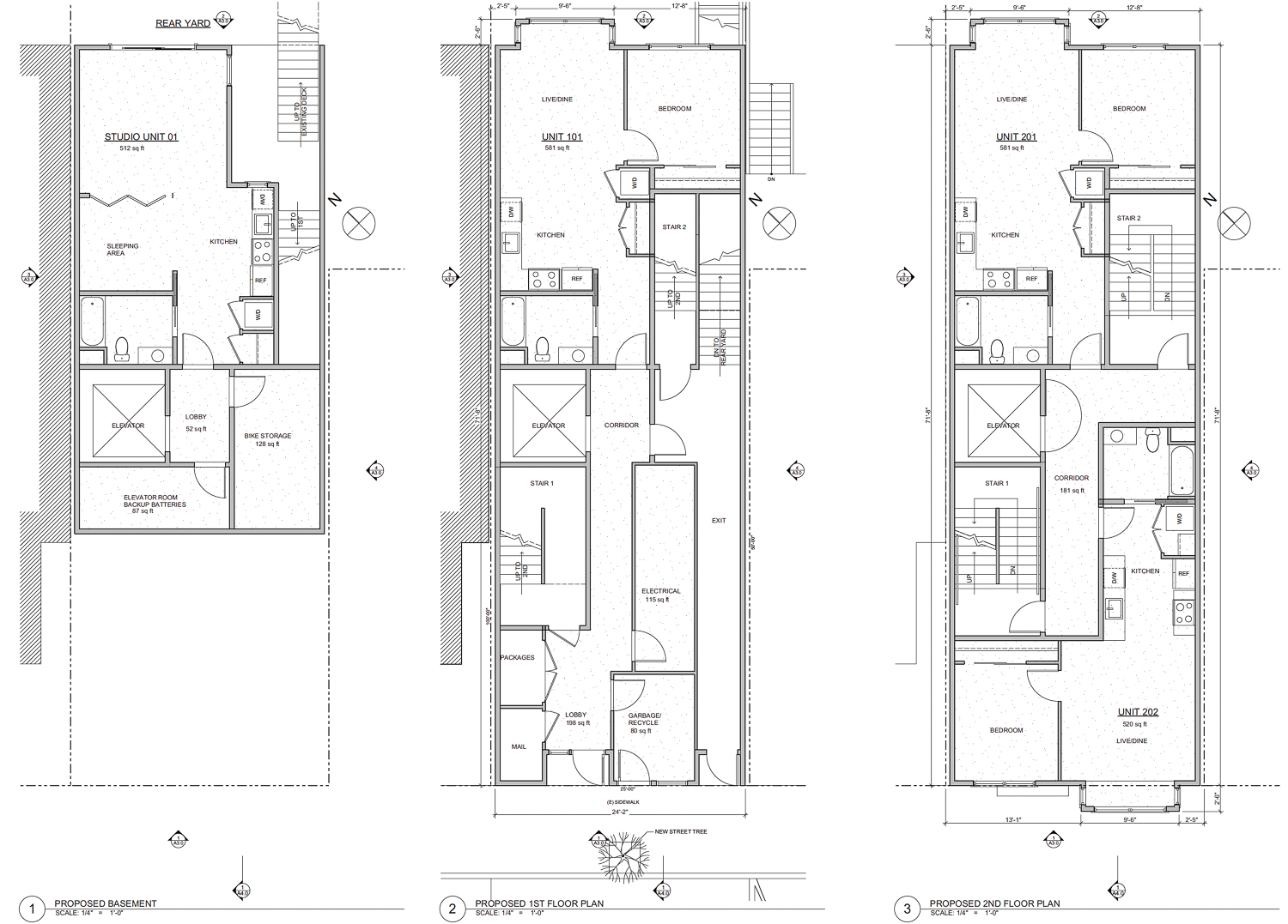 5024-5030 3rd Street floor plans, illustration by Kotas Pantaleoni Architects