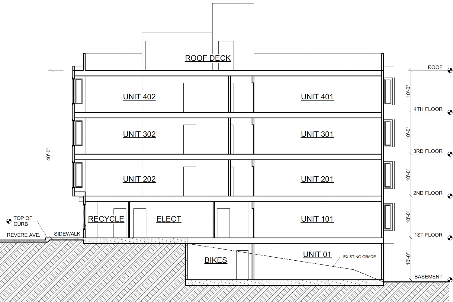 5024-5030 3rd Street vertical elevation, illustration by Kotas Pantaleoni Architects