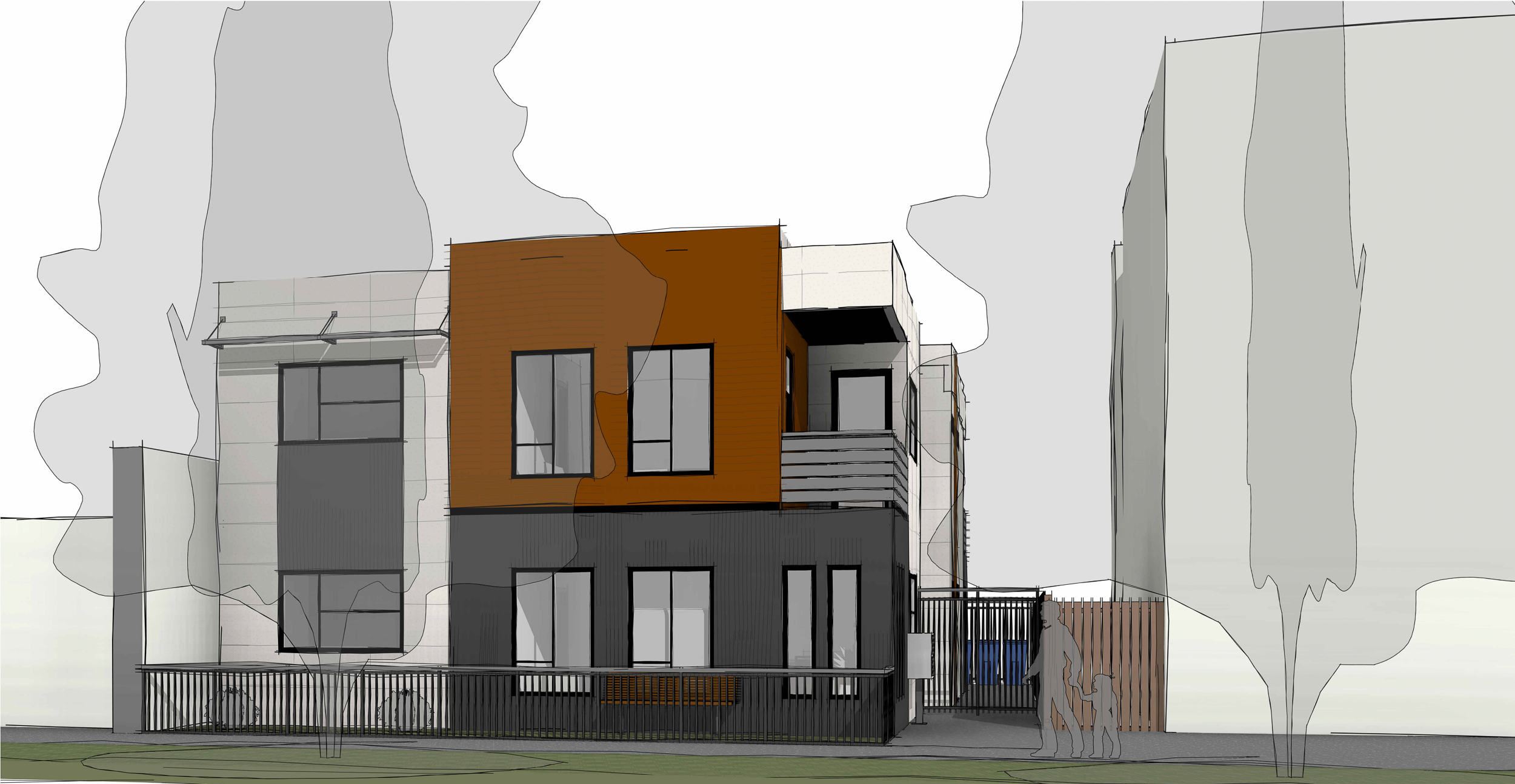 509 T Street duplex facing T Street, rendering by Greyscale Homes Inc