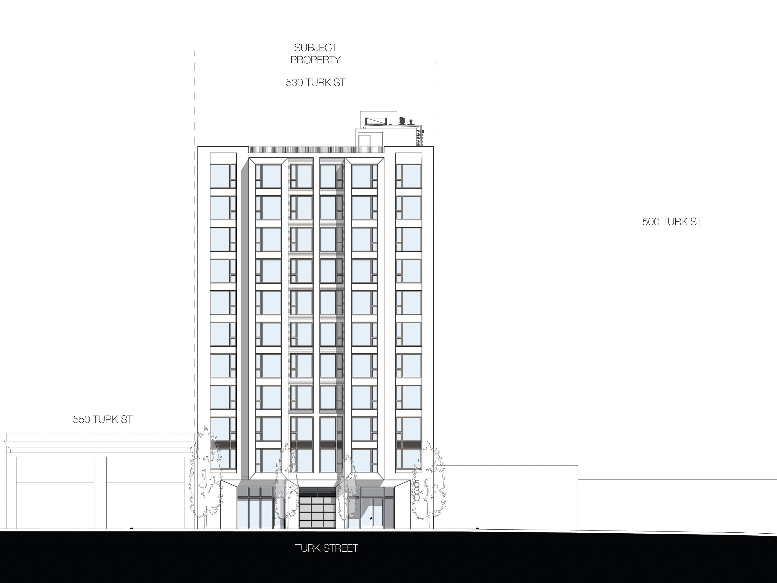 530 Turk Street facade elevation, illustration by RG Architecture