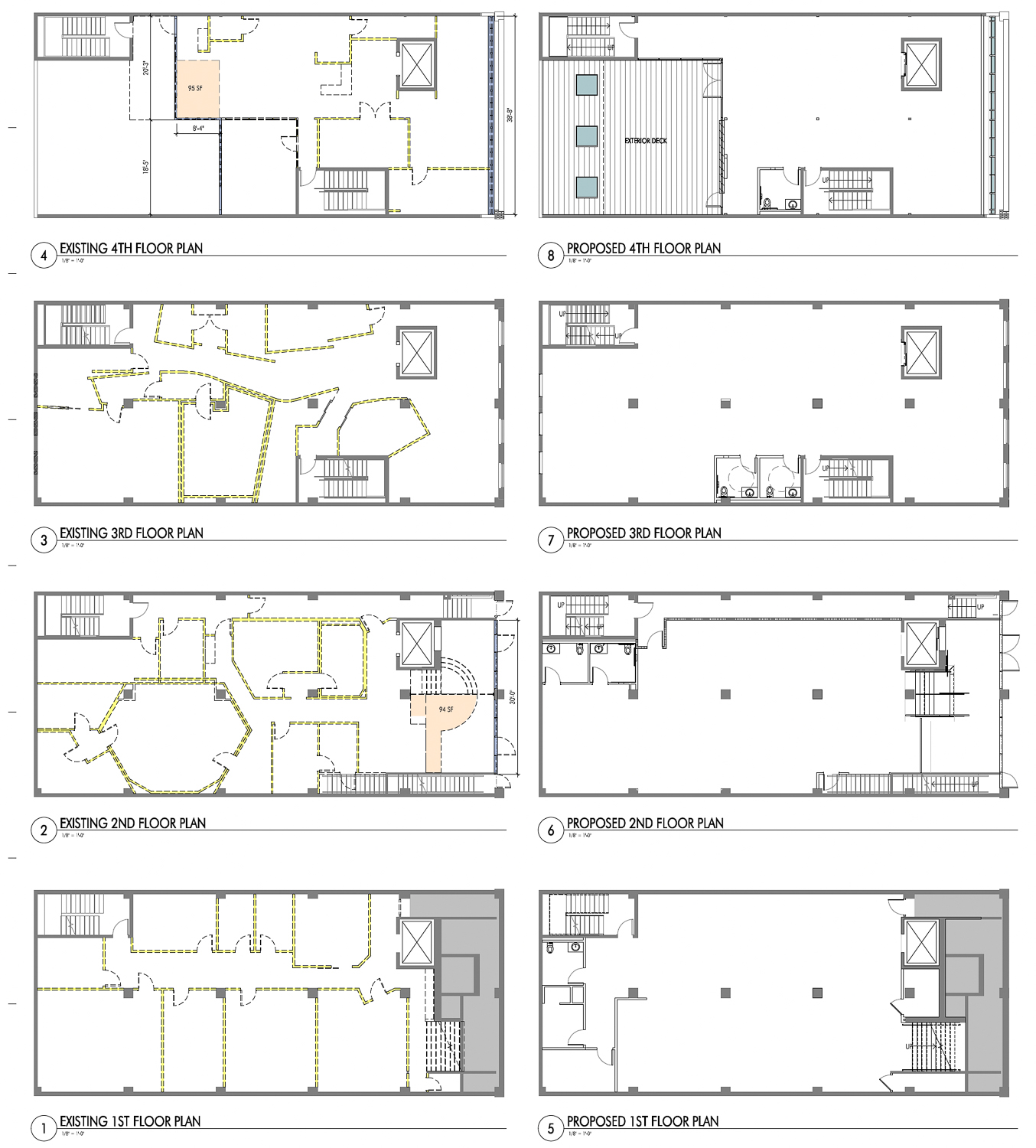 69 Green Street existing floor plans (right) and proposed floor plans (left), illustration by FORGE