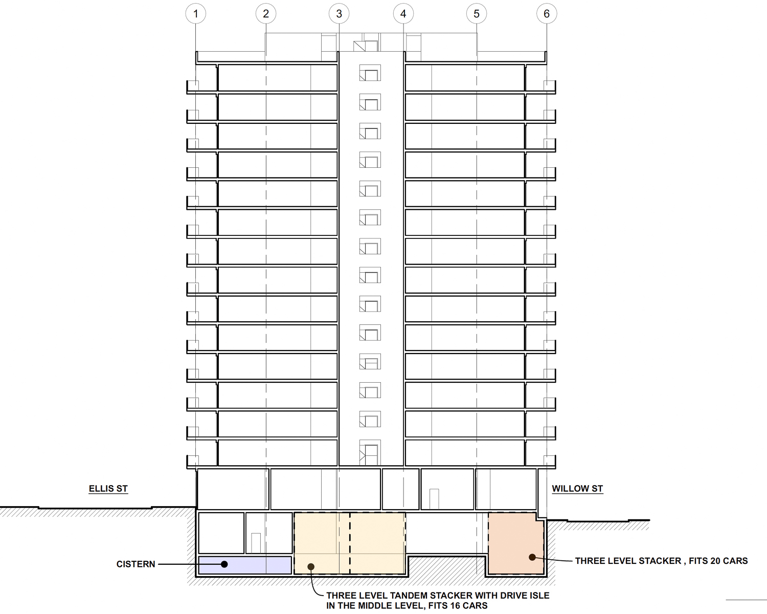 819 Ellis Street 15-story iteration, vertical elevation, illustration by RG Architecture