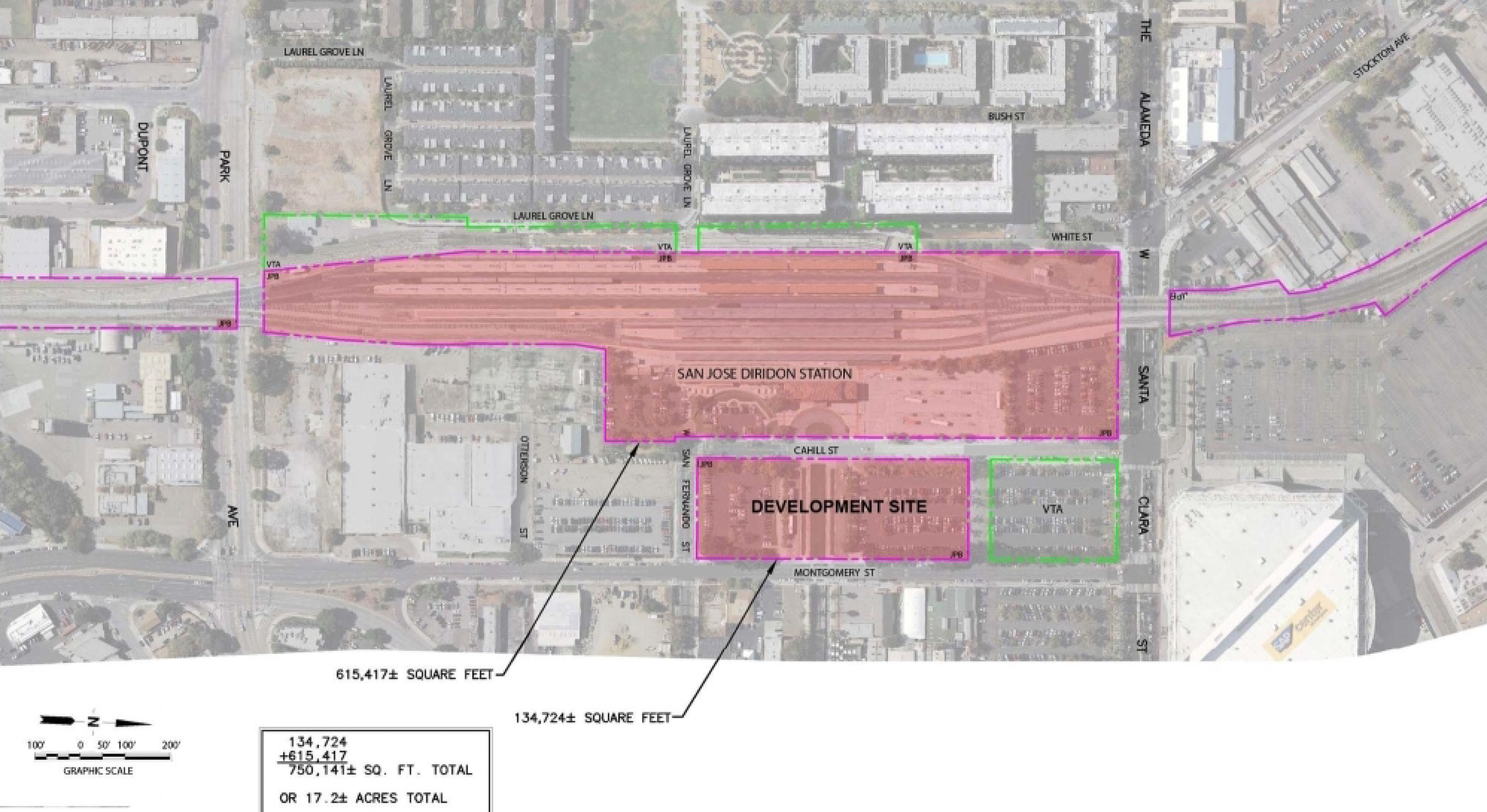 Diridon Station Towers site map, illustration courtesy Caltrain