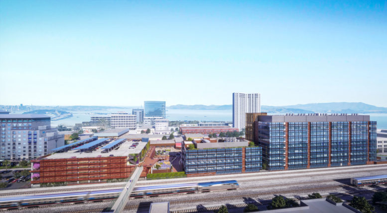 Emeryville Public Market Parcel A and B aerial view, rendering by HDR